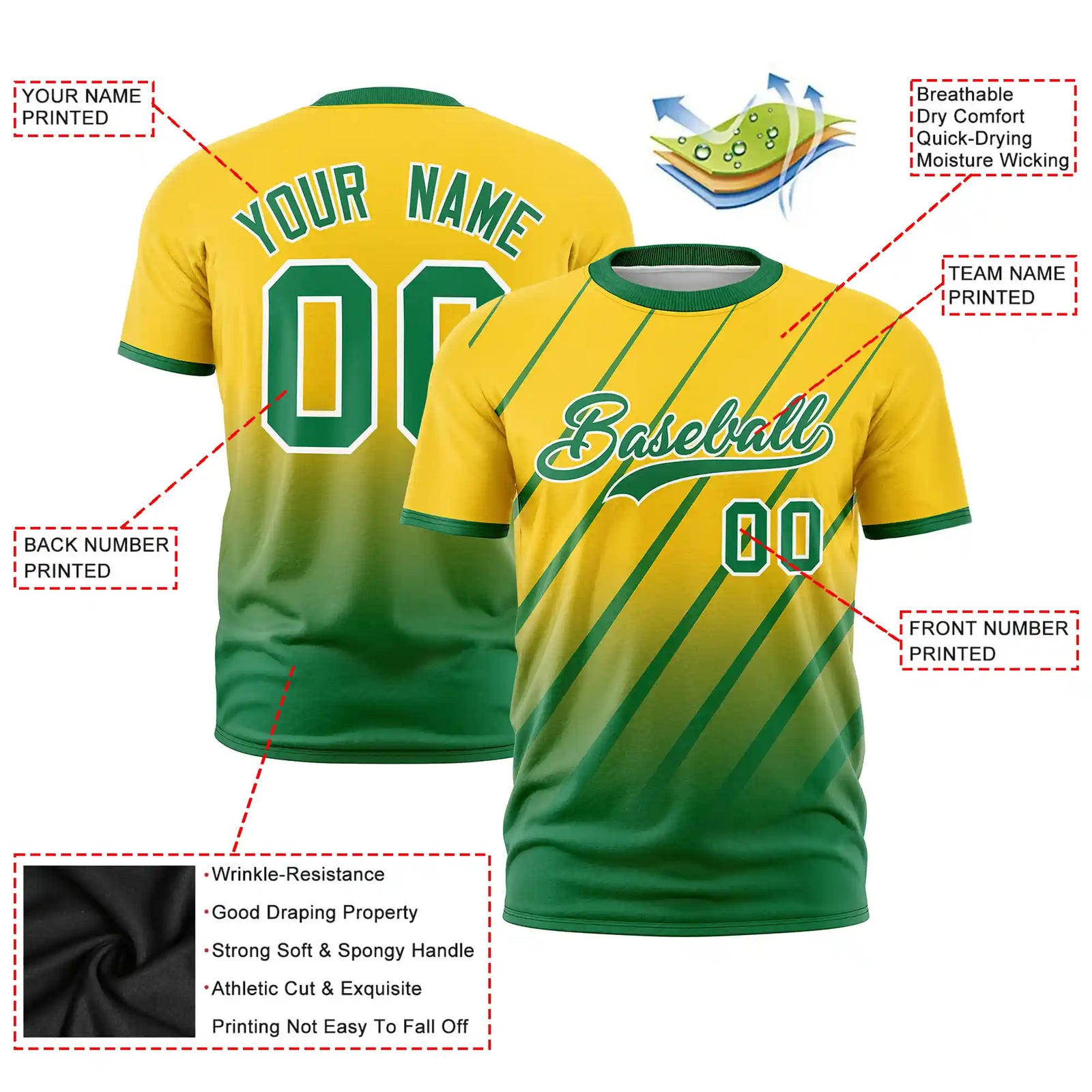 Custom Gold01-Kelly Green Gradient Fashion Diagonal Stripe Performance T-Shirt