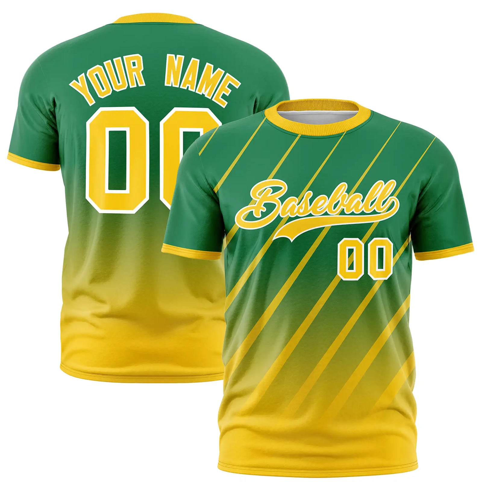 Custom Kelly Green-Gold01 Gradient Fashion Diagonal Stripe Performance T-Shirt