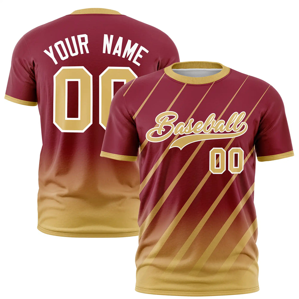 Custom Crimson-Old Gold Gradient Fashion Diagonal Stripe Performance T-Shirt