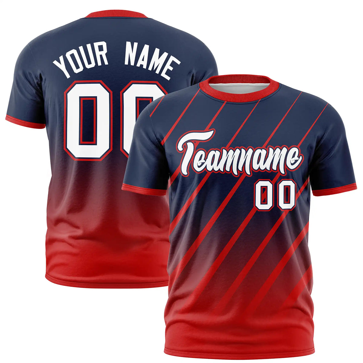 Custom Navy-Red Gradient Fashion Diagonal Stripe Performance T-Shirt