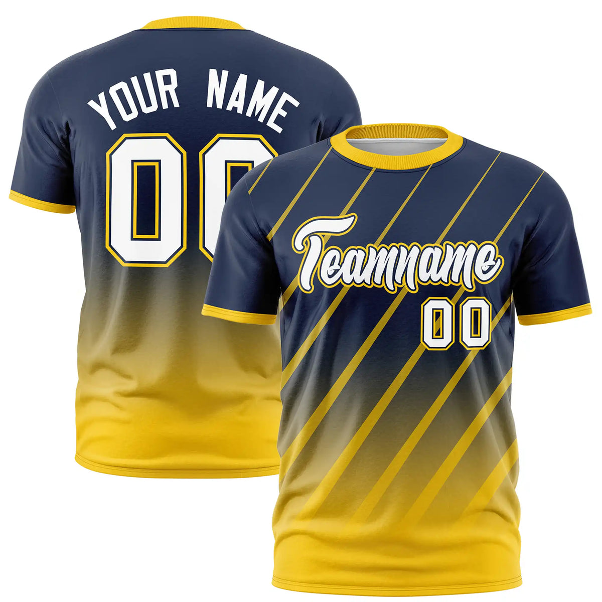 Custom Navy-Gold01 Gradient Fashion Diagonal Stripe Performance T-Shirt