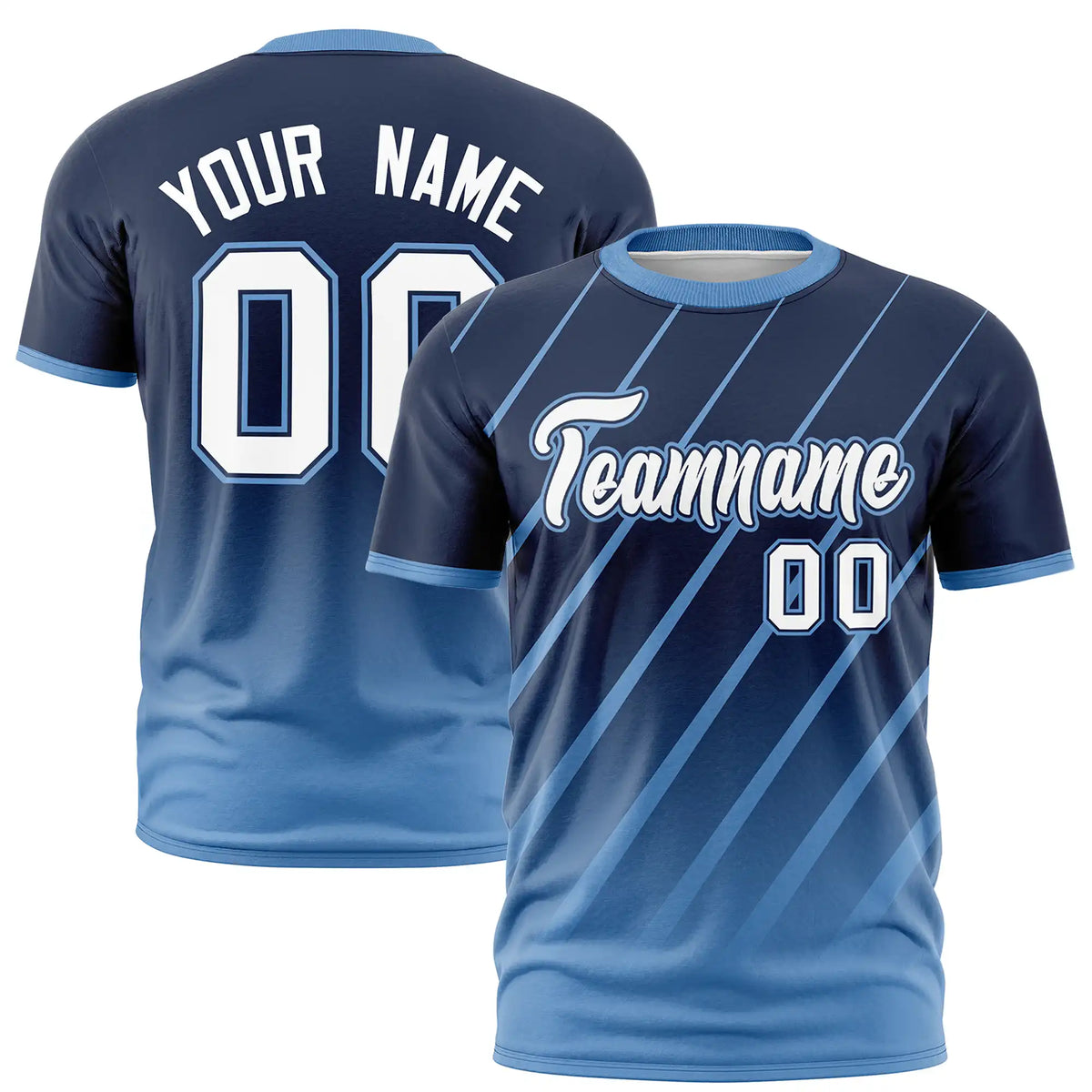 Custom Navy-Light Blue Gradient Fashion Diagonal Stripe Performance T-Shirt
