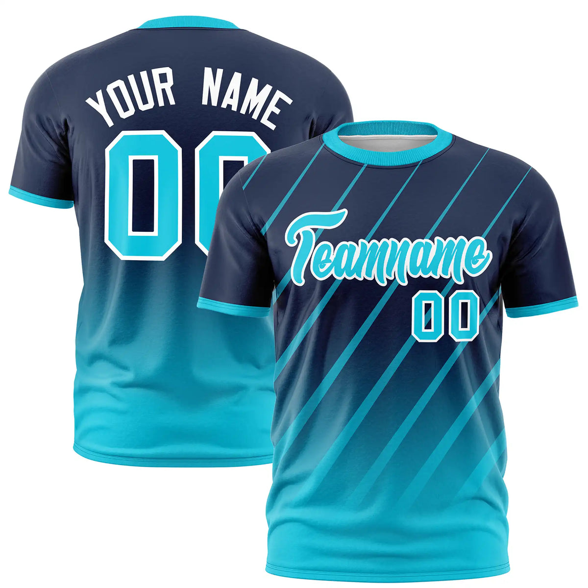 Custom Navy-Sky Blue Gradient Fashion Diagonal Stripe Performance T-Shirt