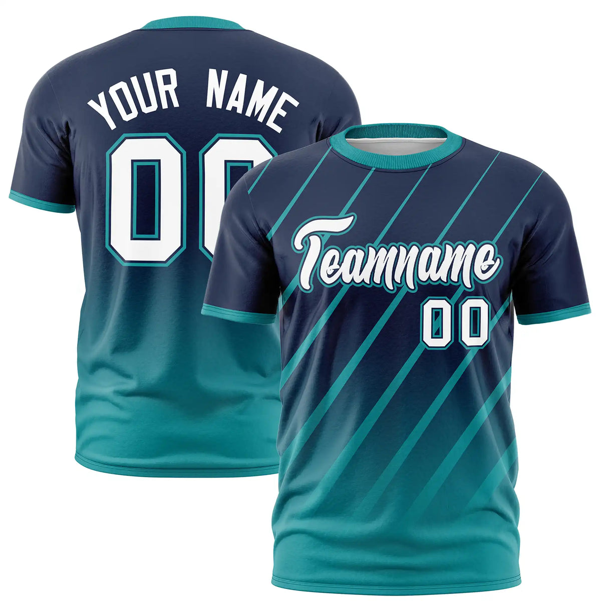 Custom Navy-Aqua Gradient Fashion Diagonal Stripe Performance T-Shirt