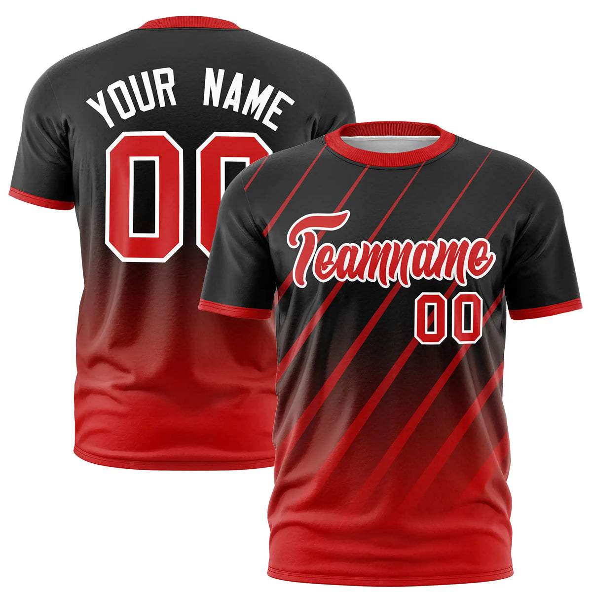 Custom Black-Red Gradient Fashion Diagonal Stripe Performance T-Shirt