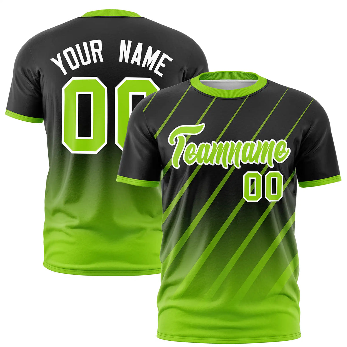Custom Black-Neon Green Gradient Fashion Diagonal Stripe Performance T-Shirt