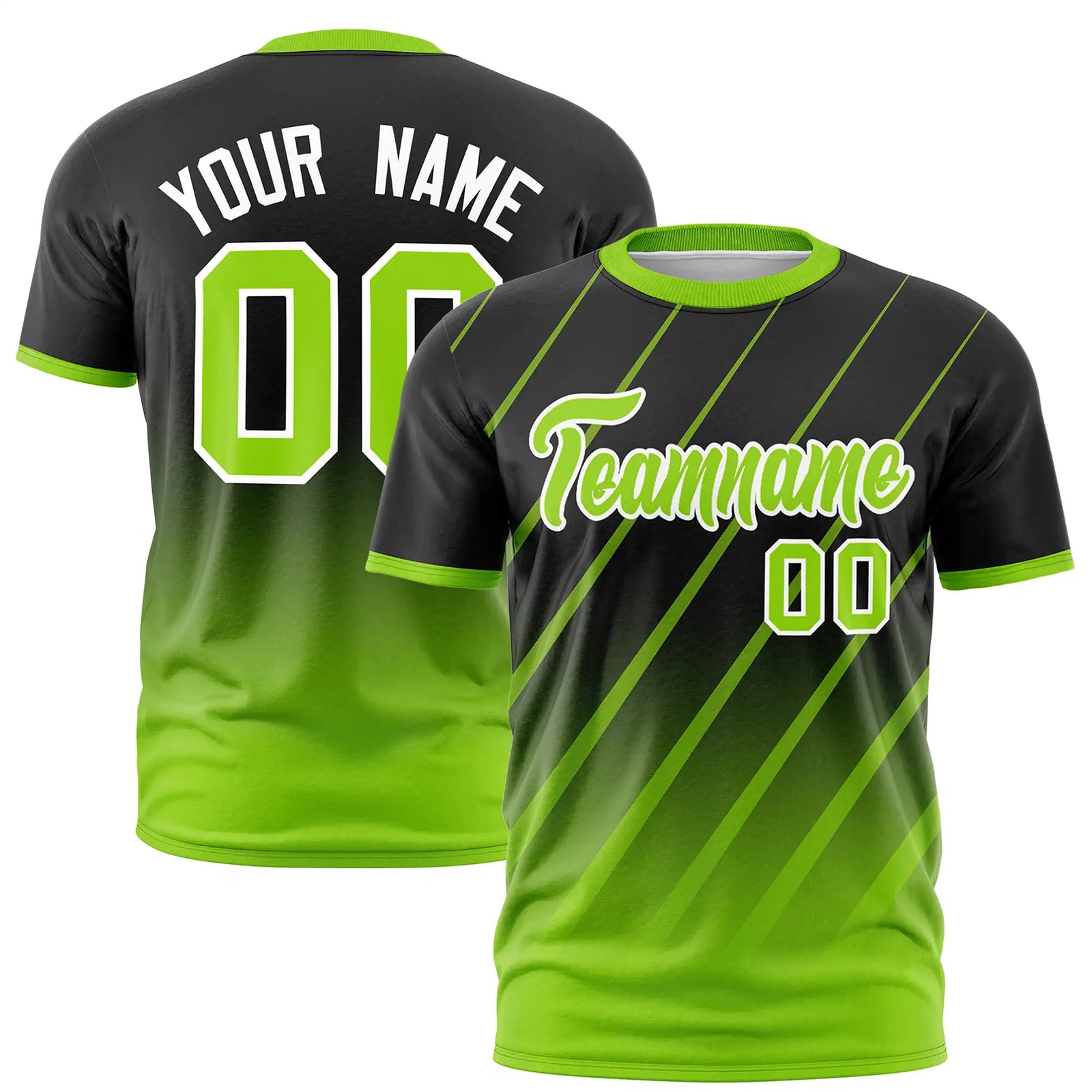 Custom Black-Neon Green Gradient Fashion Diagonal Stripe Performance T-Shirt