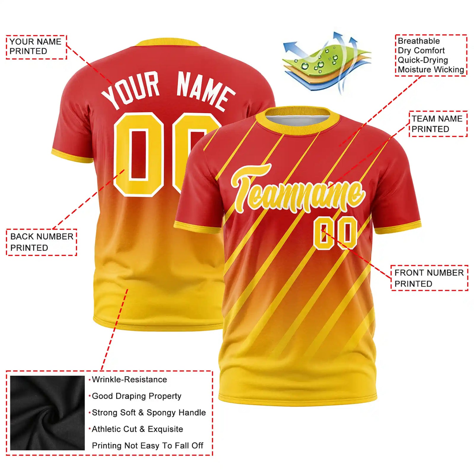 Custom Red-Gold01 Gradient Fashion Diagonal Stripe Performance T-Shirt