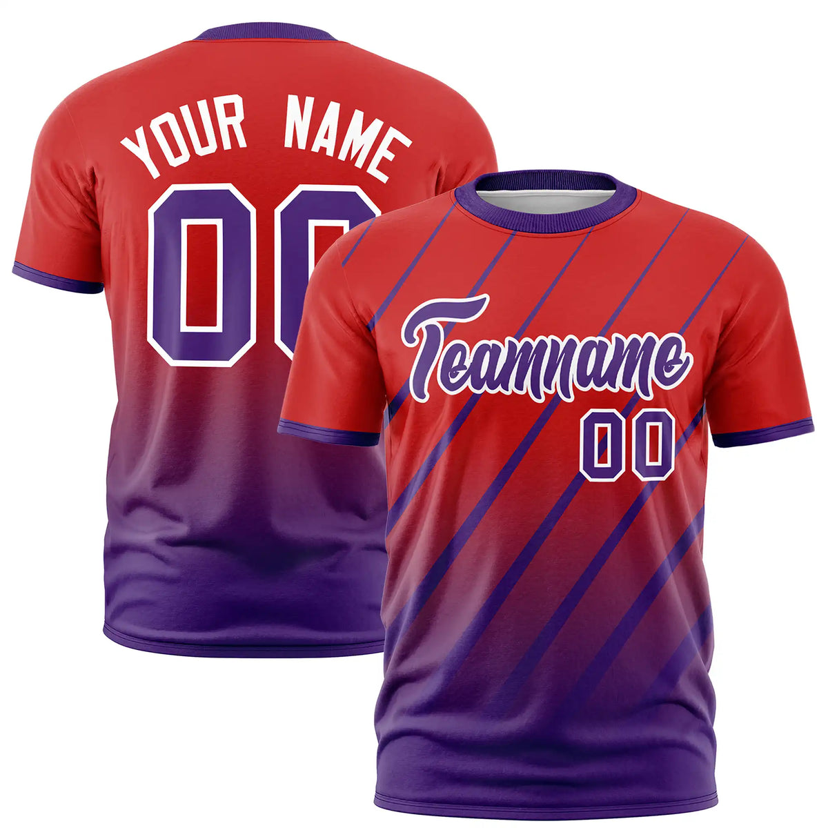 Custom Red-Purple Gradient Fashion Diagonal Stripe Performance T-Shirt