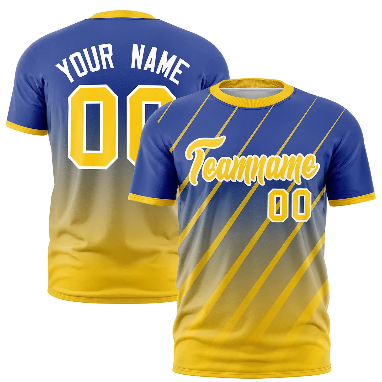 Custom Royal Blue-Gold01 Gradient Fashion Diagonal Stripe Performance T-Shirt