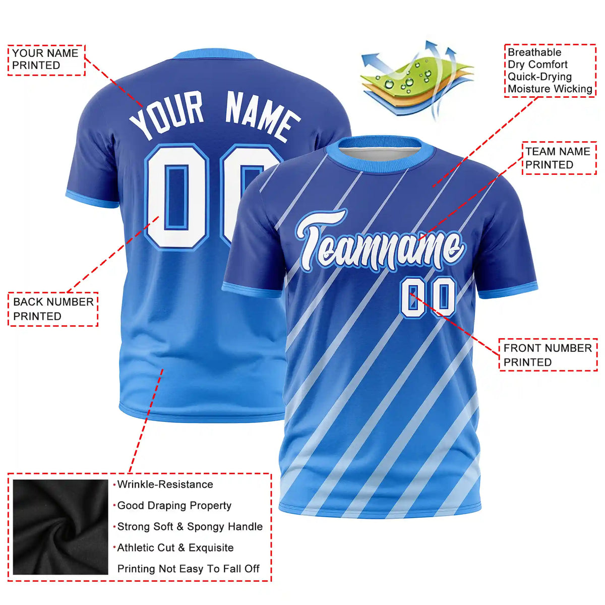 Custom Royal Blue-White Gradient Fashion Diagonal Stripe Performance T-Shirt