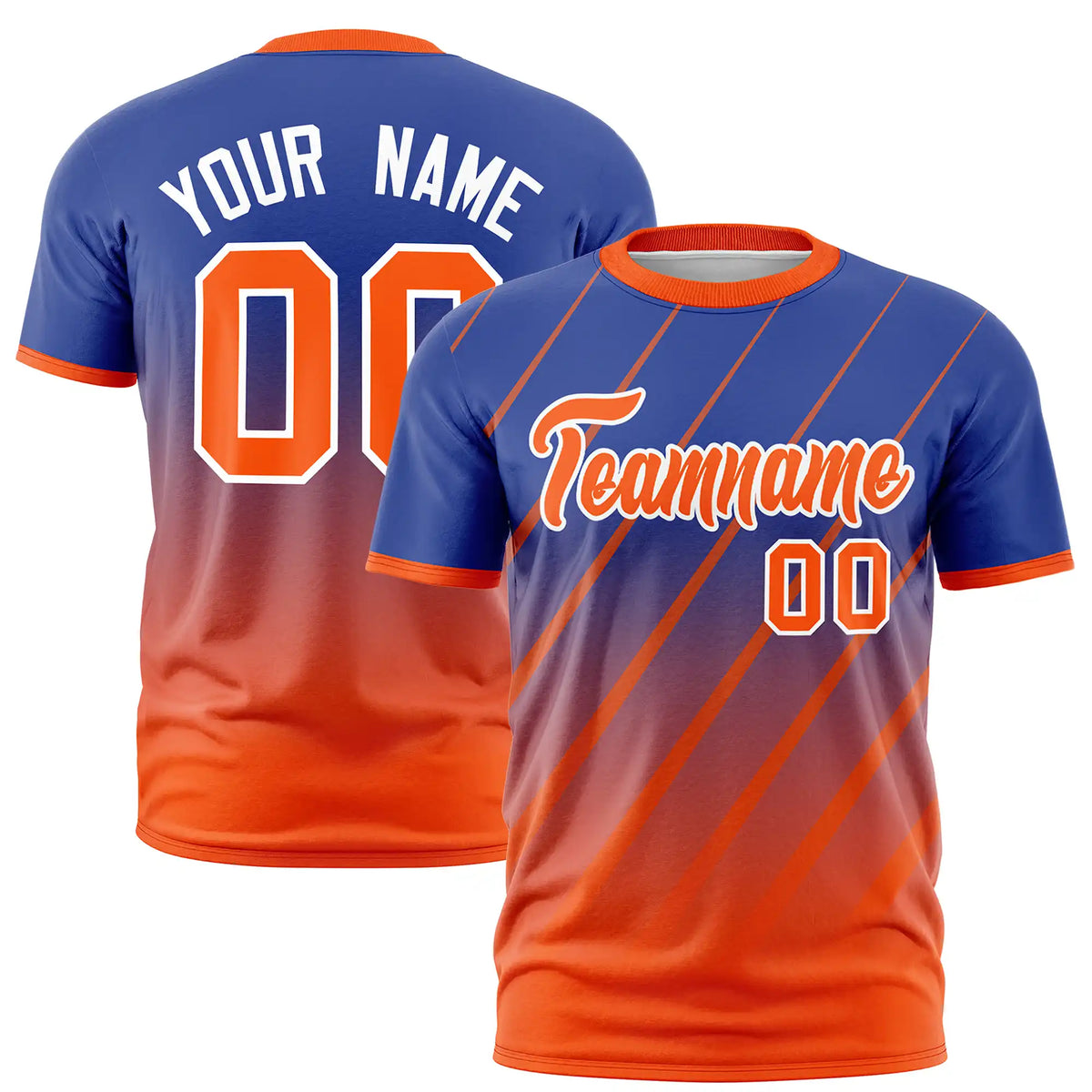 Custom Royal Blue-Orange Gradient Fashion Diagonal Stripe Performance T-Shirt