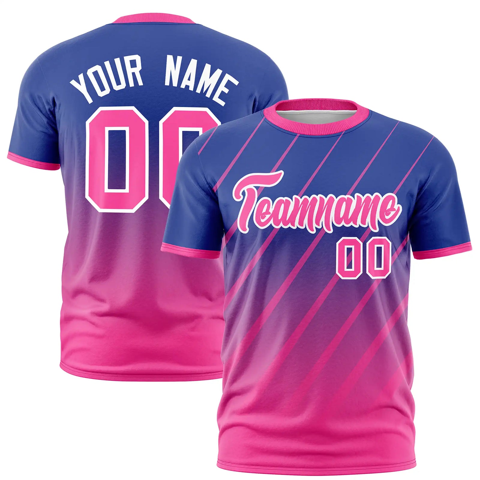 Custom Royal Blue-Pink Gradient Fashion Diagonal Stripe Performance T-Shirt