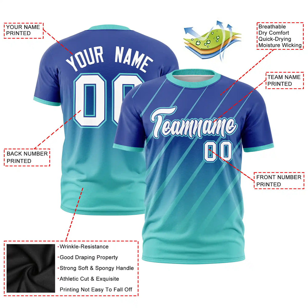 Custom Royal Blue-Bright Green Gradient Fashion Diagonal Stripe Performance T-Shirt