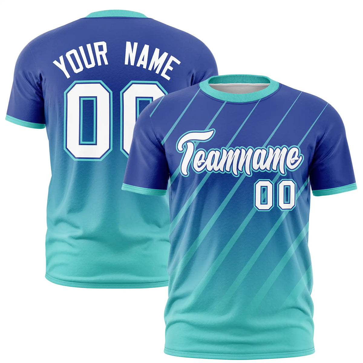 Custom Royal Blue-Bright Green Gradient Fashion Diagonal Stripe Performance T-Shirt