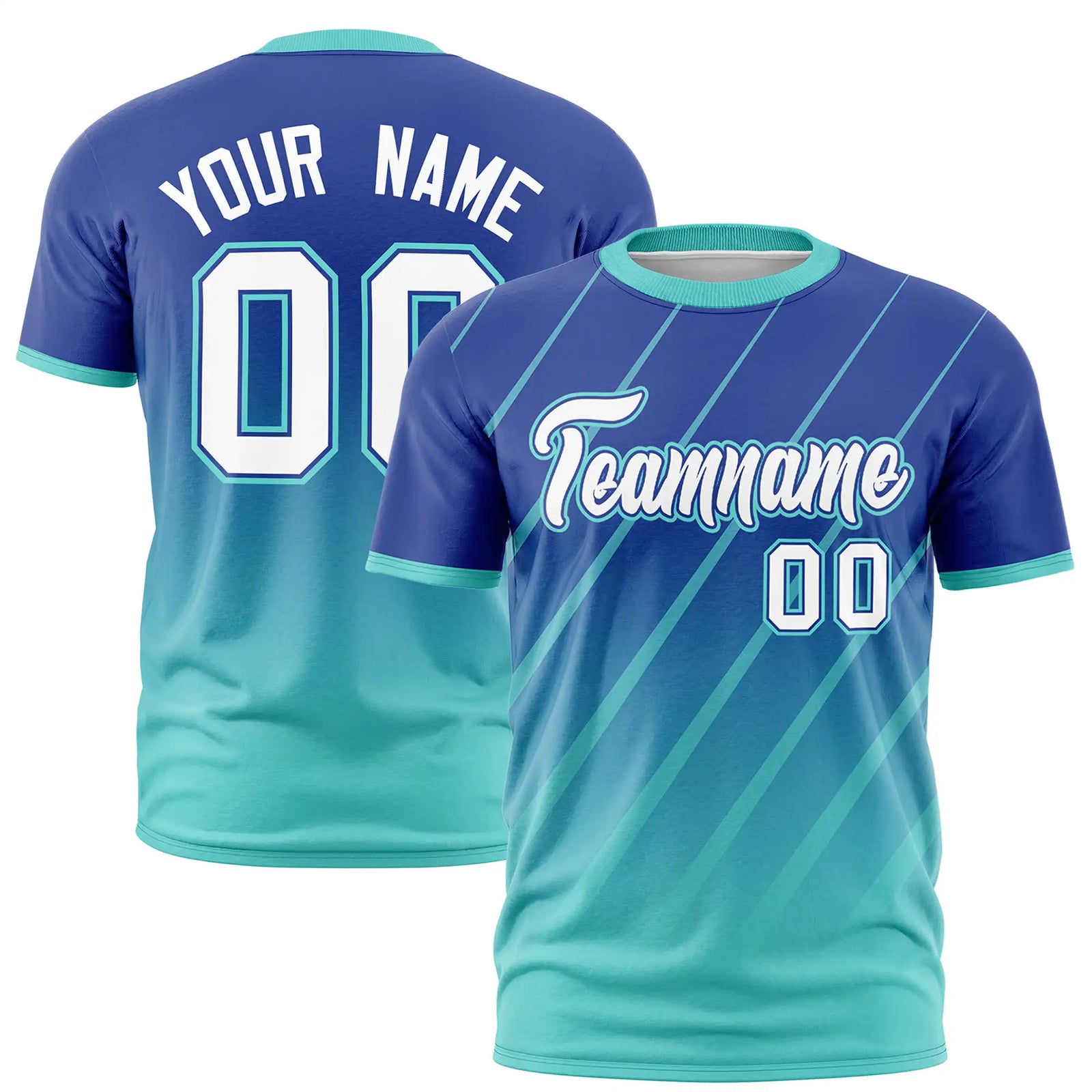Custom Royal Blue-Bright Green Gradient Fashion Diagonal Stripe Performance T-Shirt