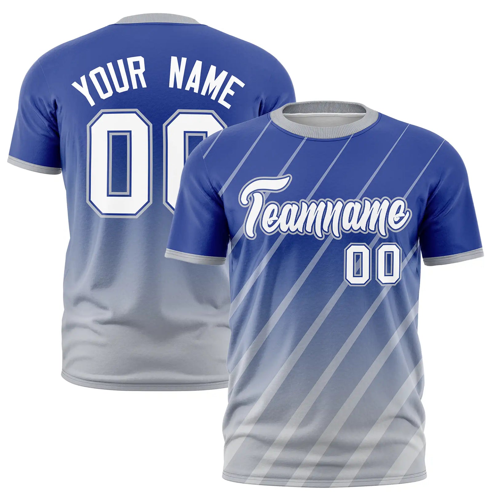 Custom Royal Blue-Gray Gradient Fashion Diagonal Stripe Performance T-Shirt