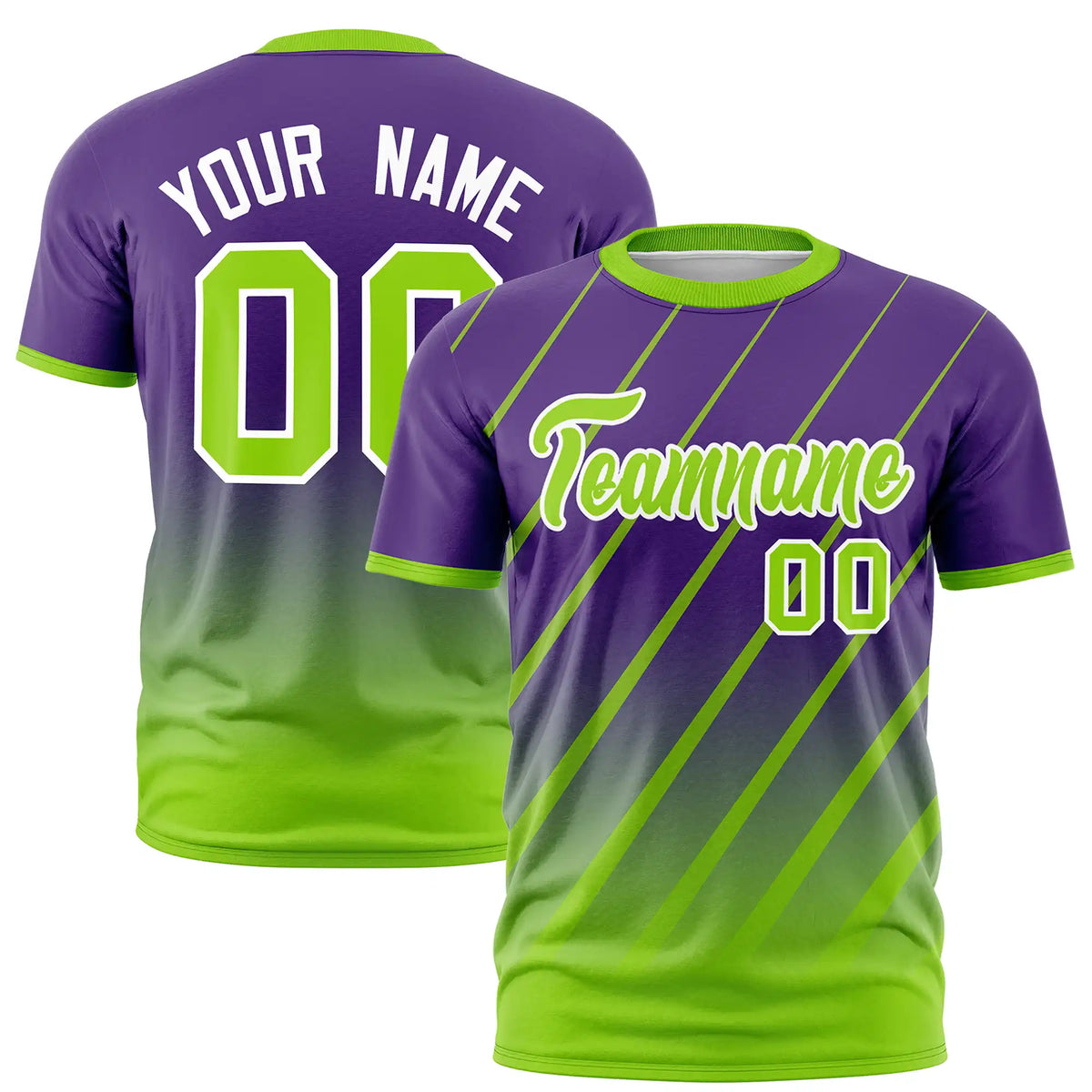 Custom Purple-Neon Green Gradient Fashion Diagonal Stripe Performance T-Shirt