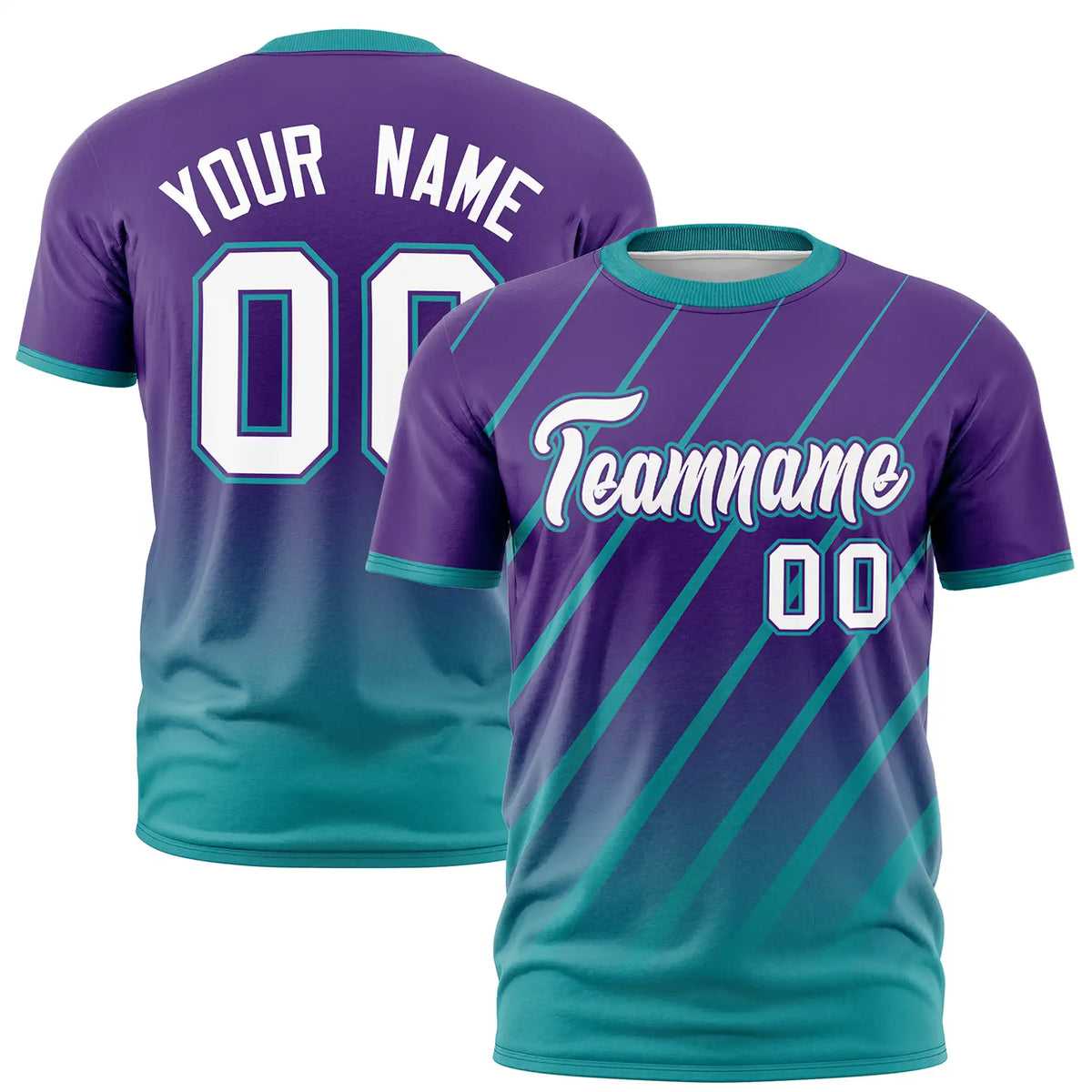 Custom Purple-Aqua Gradient Fashion Diagonal Stripe Performance T-Shirt