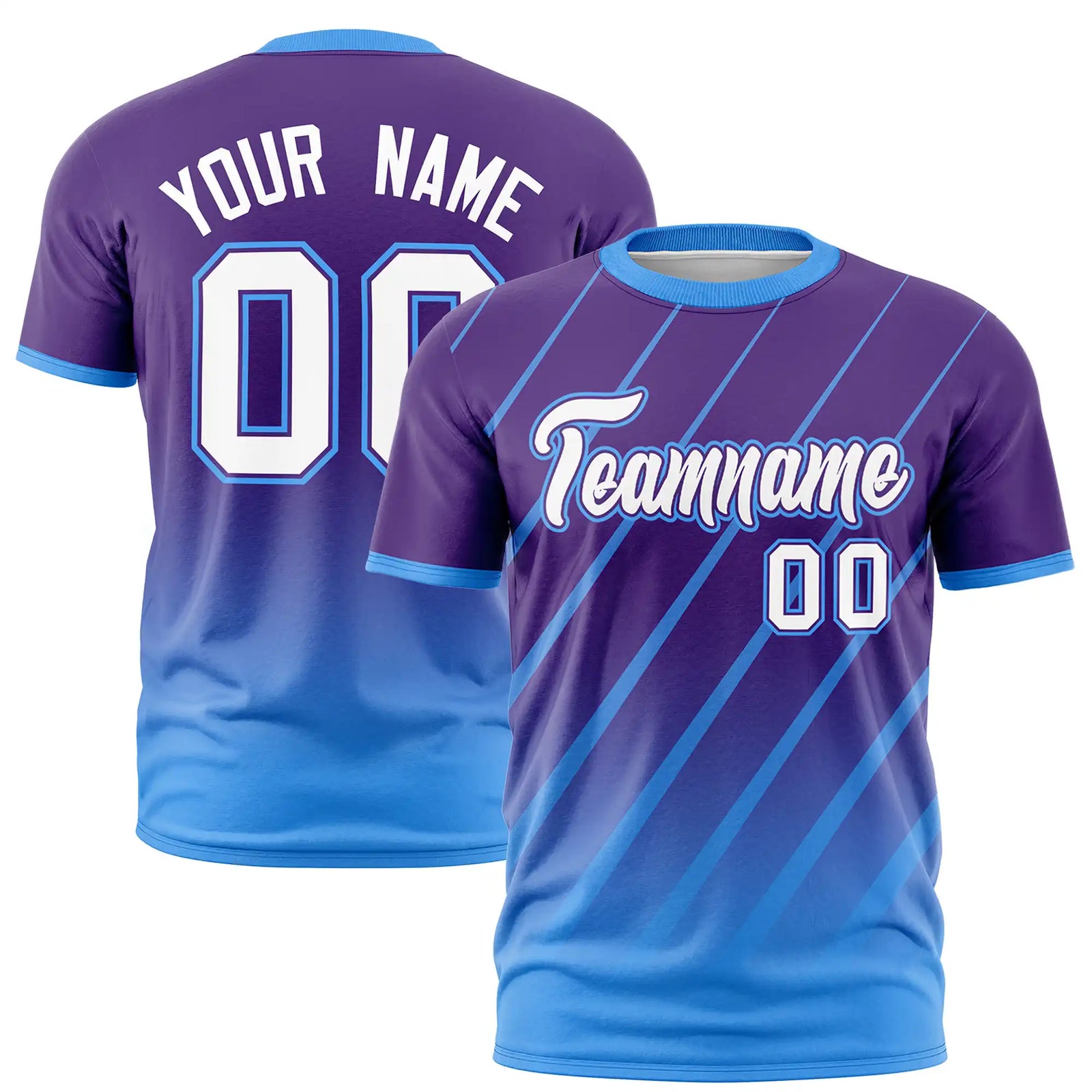 Custom Purple-Powder Blue Gradient Fashion Diagonal Stripe Performance T-Shirt