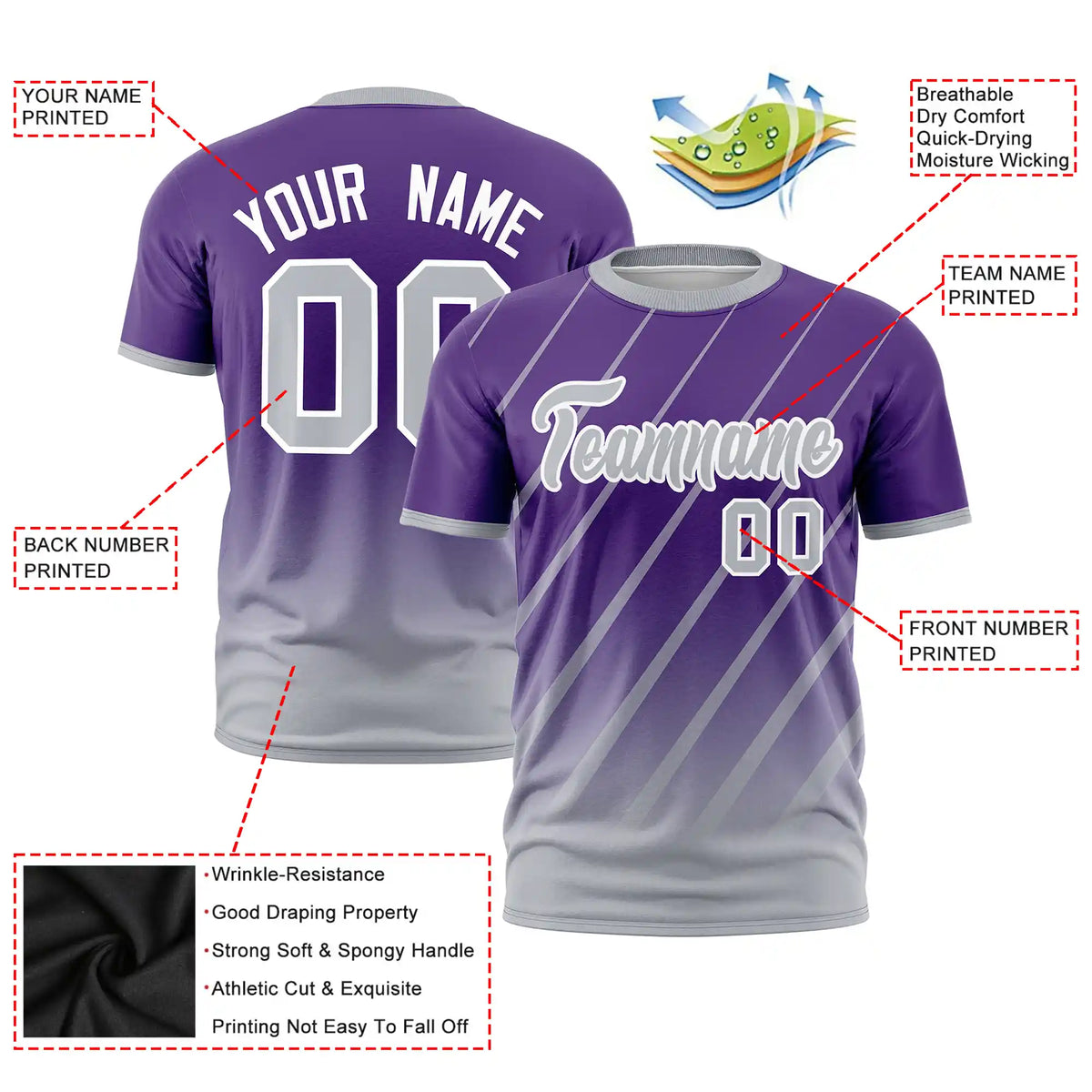Custom Purple-Gray Gradient Fashion Diagonal Stripe Performance T-Shirt