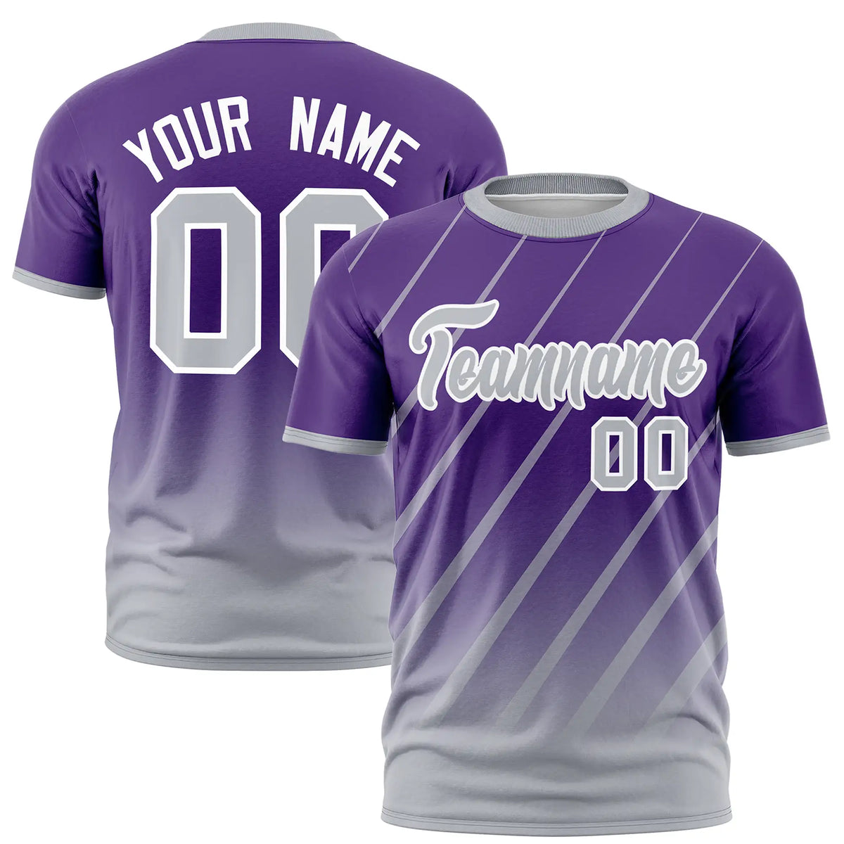 Custom Purple-Gray Gradient Fashion Diagonal Stripe Performance T-Shirt