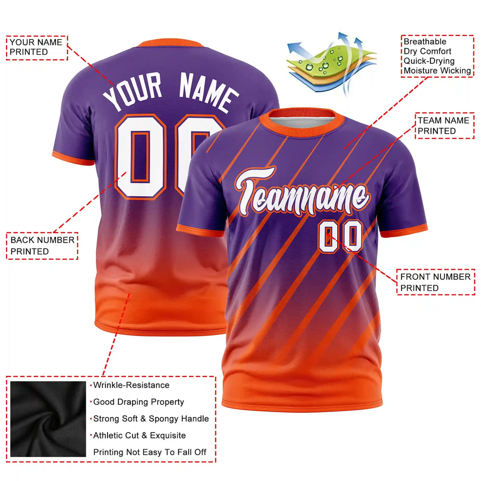Custom Purple-Orange Gradient Fashion Diagonal Stripe Performance T-Shirt