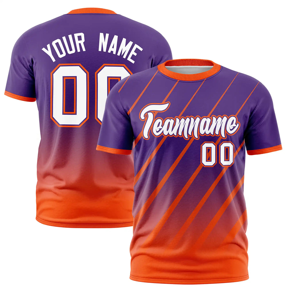 Custom Purple-Orange Gradient Fashion Diagonal Stripe Performance T-Shirt