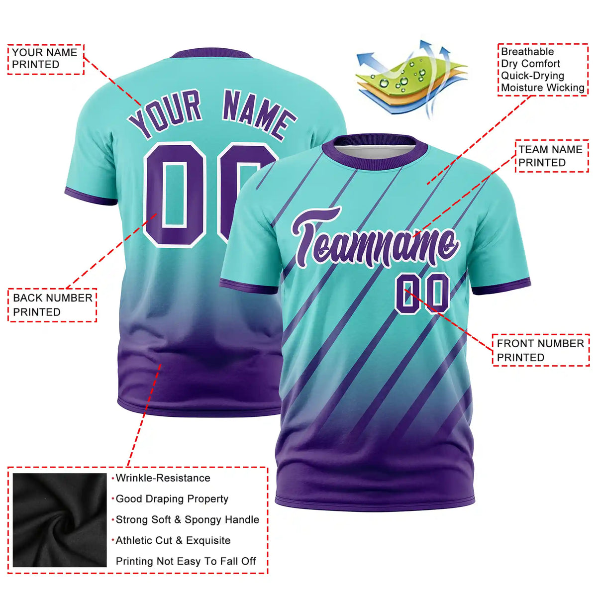 Custom Bright Green-Purple Gradient Fashion Diagonal Stripe Performance T-Shirt