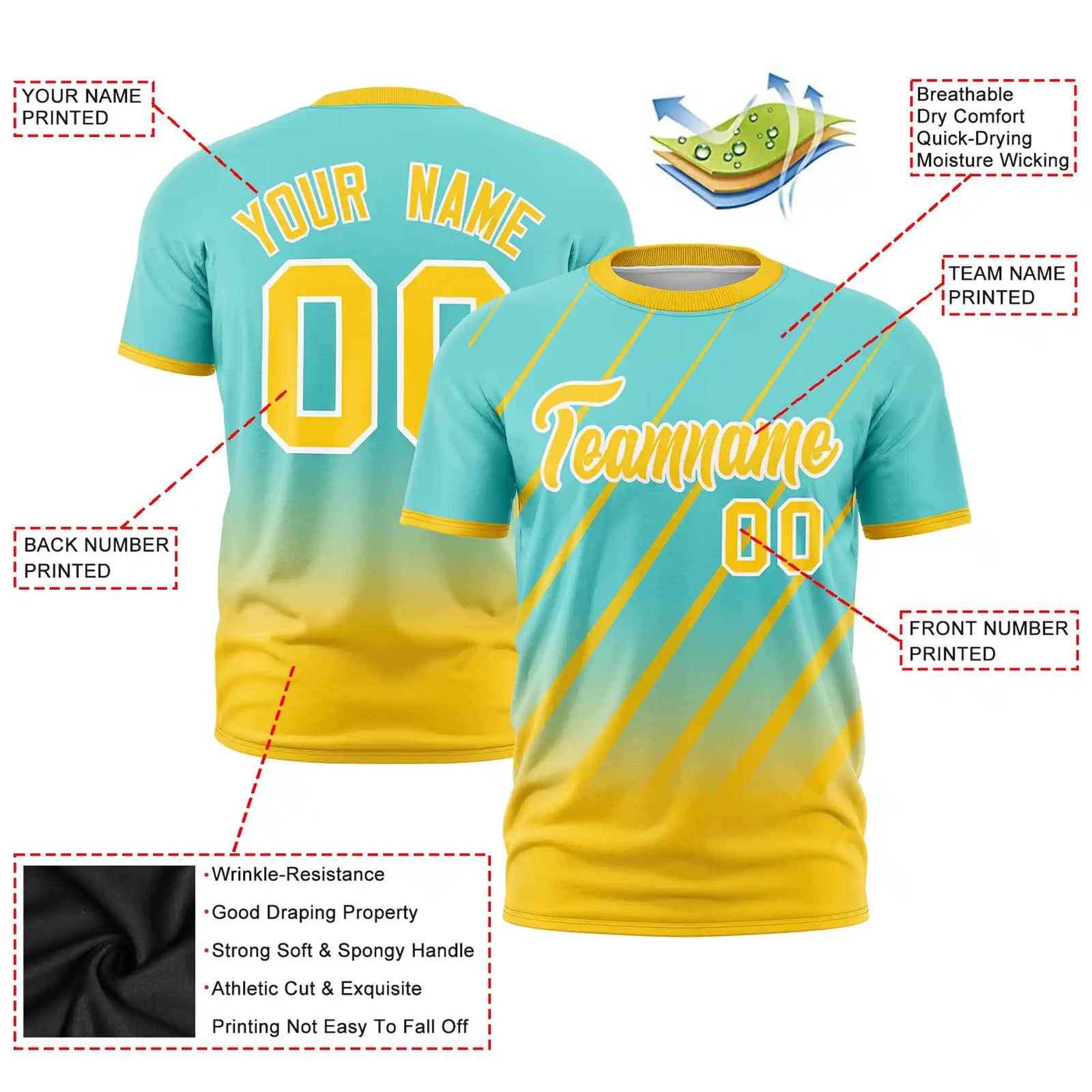 Custom Bright Green-Gold01 Gradient Fashion Diagonal Stripe Performance T-Shirt