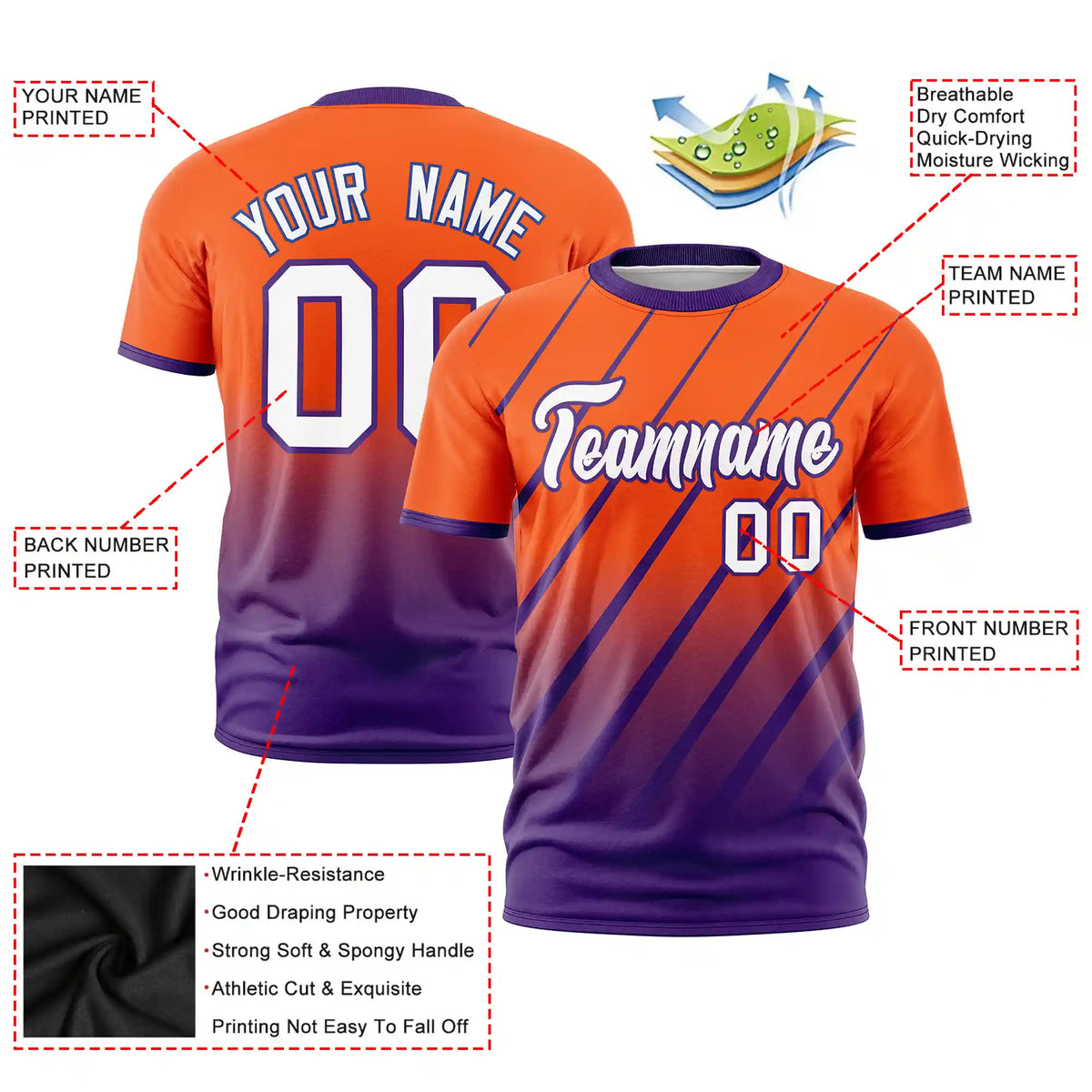Custom Orange-Purple Gradient Fashion Diagonal Stripe Performance T-Shirt