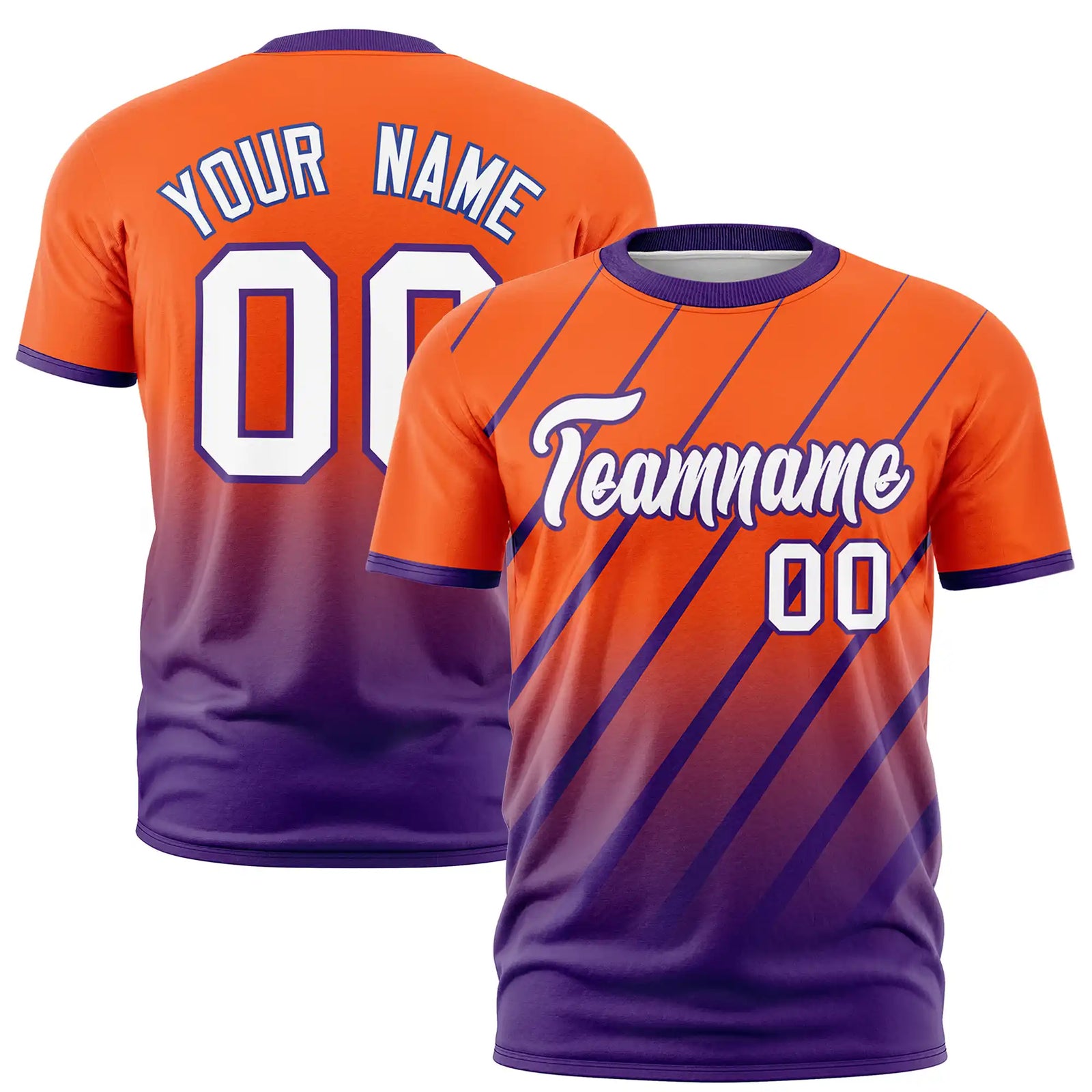 Custom Orange-Purple Gradient Fashion Diagonal Stripe Performance T-Shirt