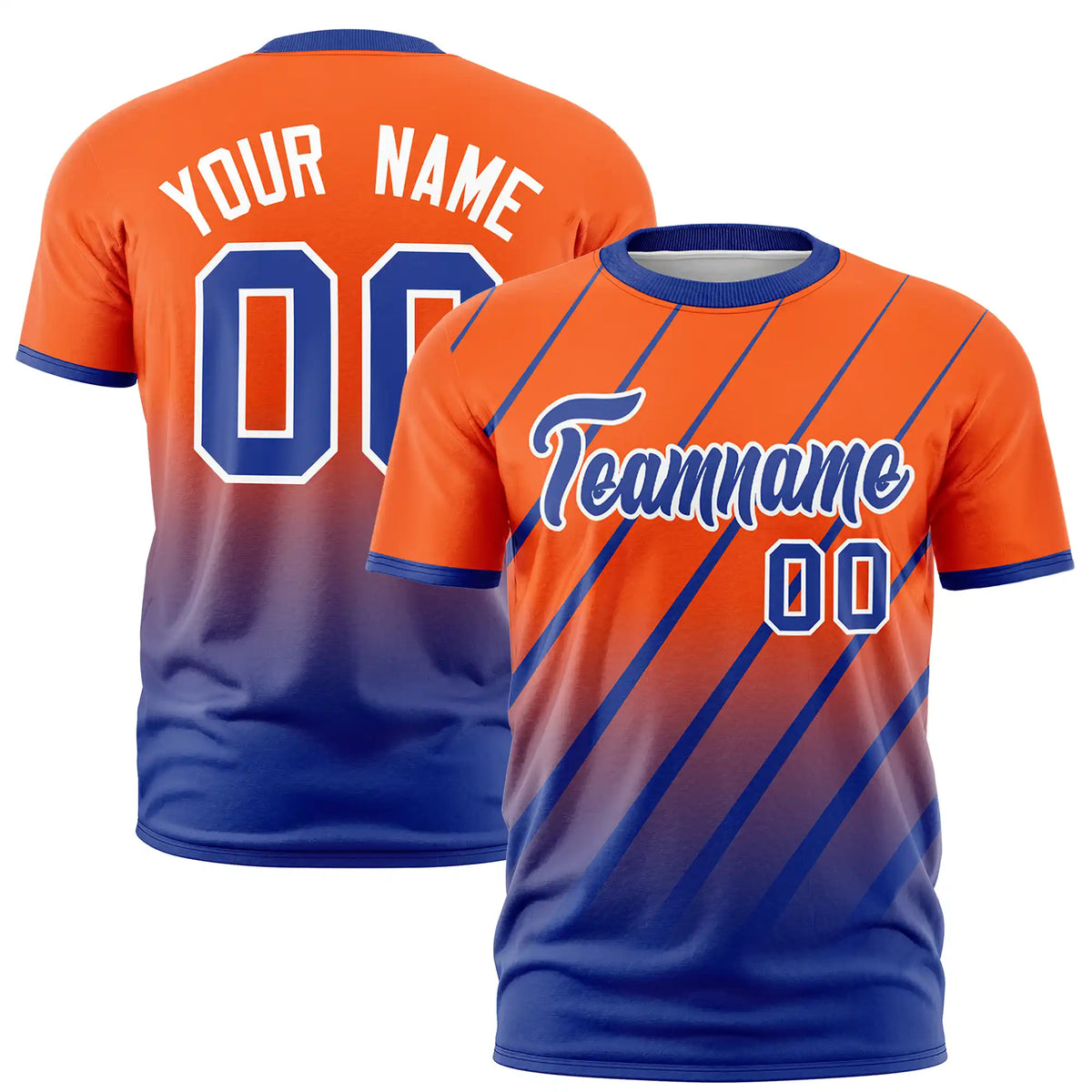 Custom Orange-Royal Blue Gradient Fashion Diagonal Stripe Performance T-Shirt