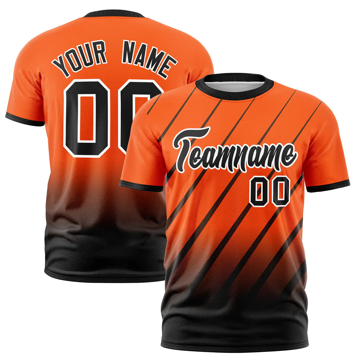 Custom Orange-Black Gradient Fashion Diagonal Stripe Performance T-Shirt