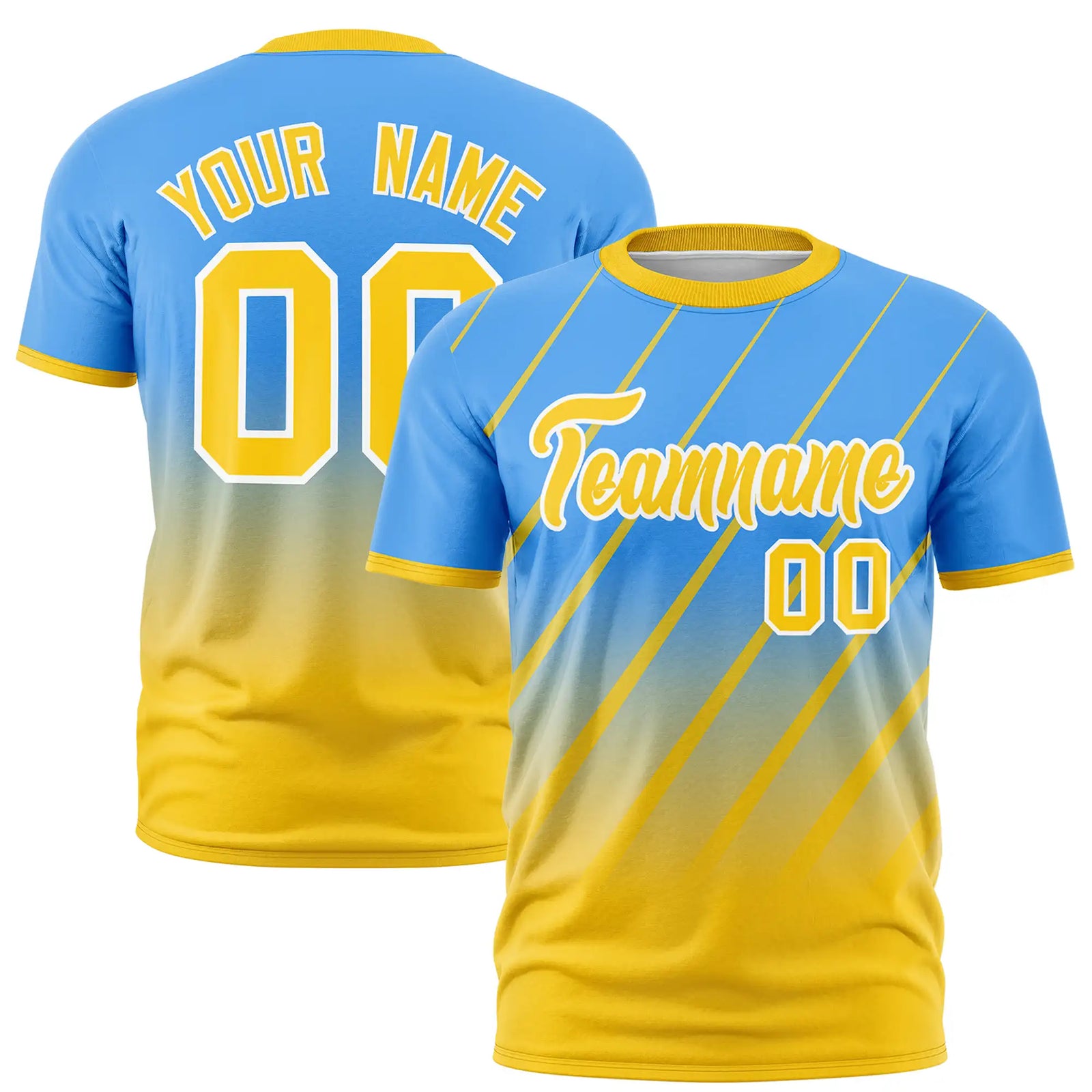 Custom Powder Blue-Gold01 Gradient Fashion Diagonal Stripe Performance T-Shirt