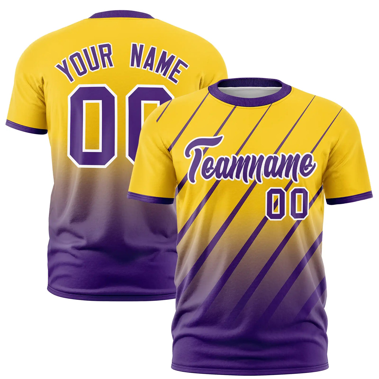 Custom Gold01-Purple Gradient Fashion Diagonal Stripe Performance T-Shirt
