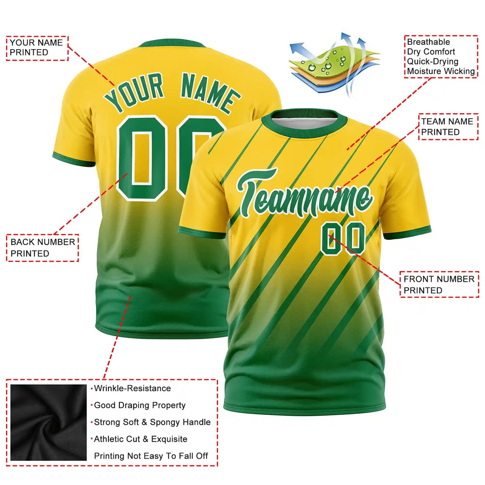 Custom Gold01-Kelly Green Gradient Fashion Diagonal Stripe Performance T-Shirt