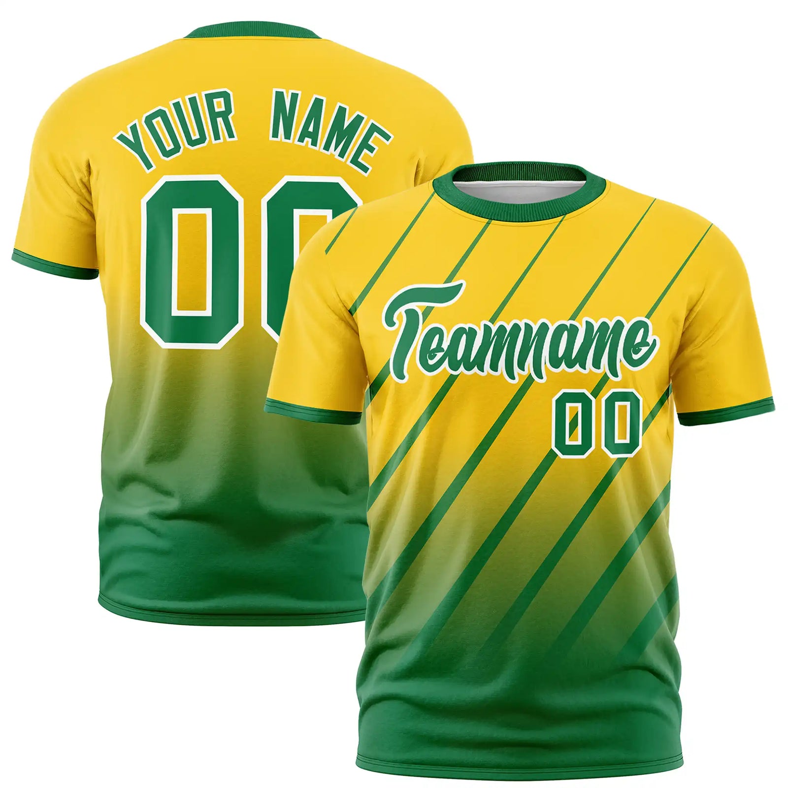 Custom Gold01-Kelly Green Gradient Fashion Diagonal Stripe Performance T-Shirt