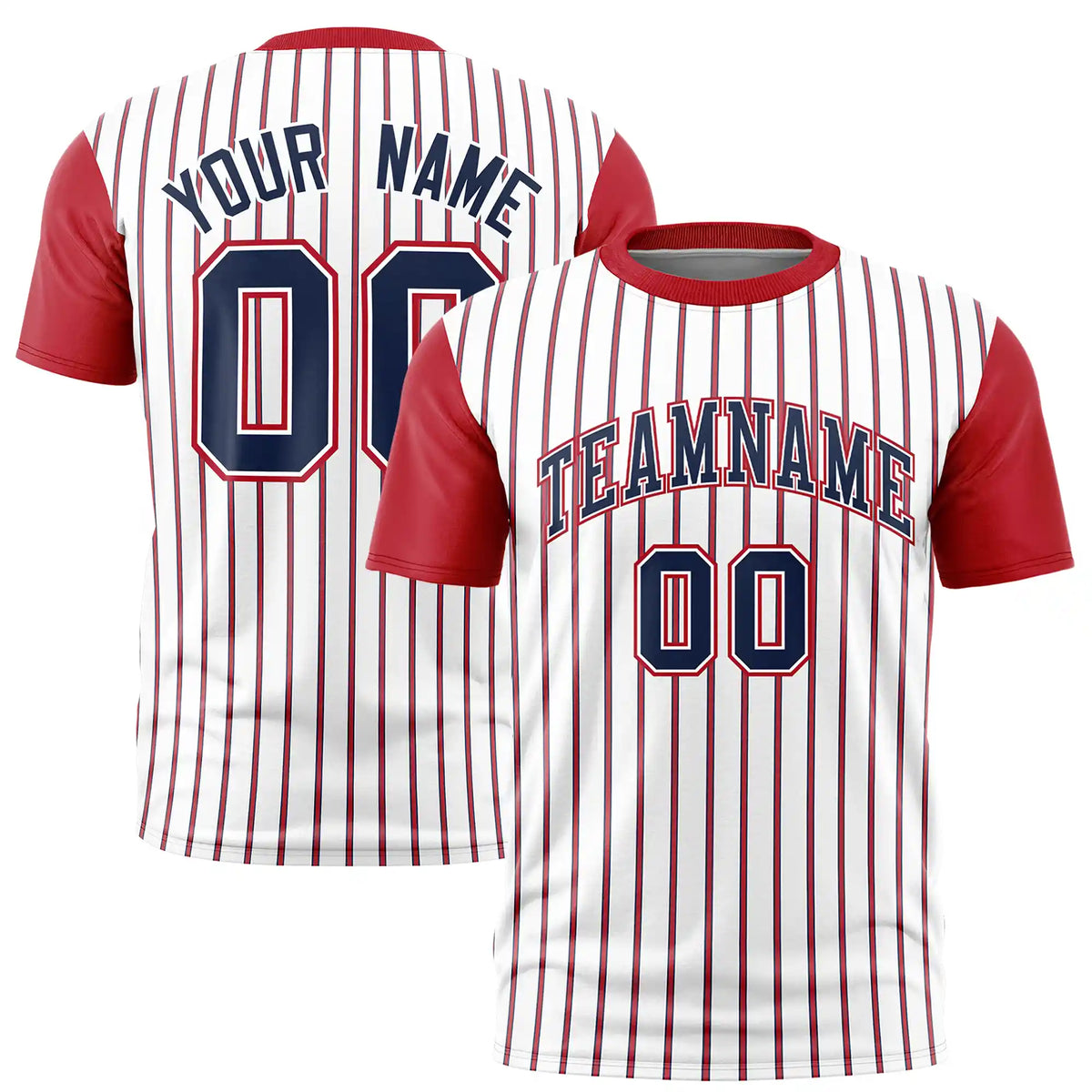 Custom White Navy-Red Pinstripe Pattern Design Performance T-Shirt