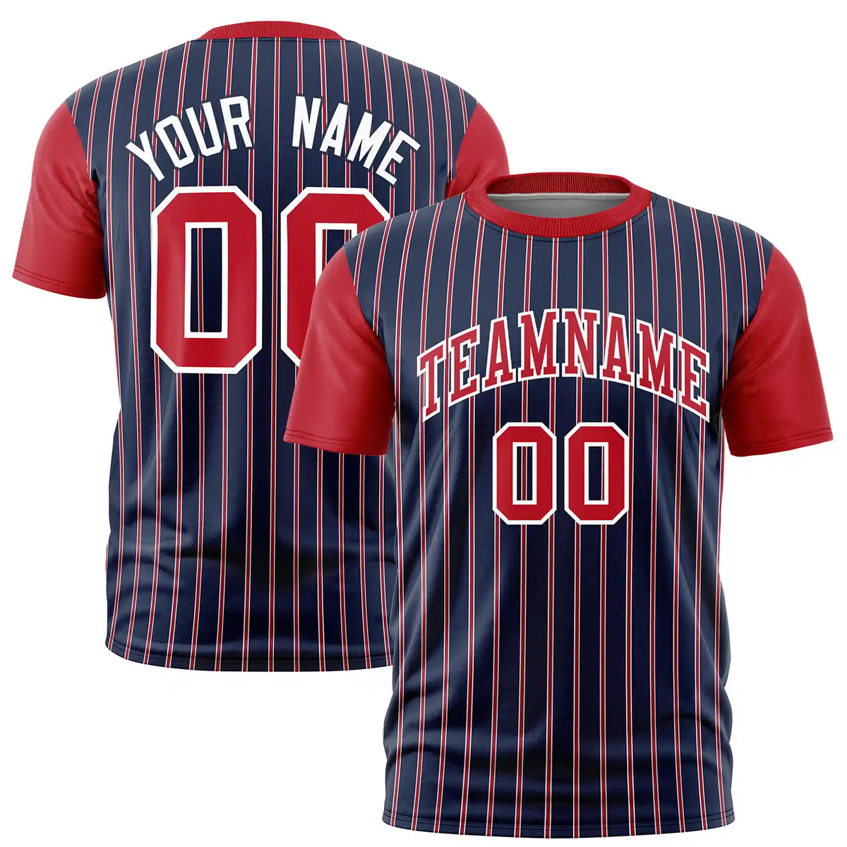 Custom Navy White-Red Pinstripe Pattern Design Performance T-Shirt
