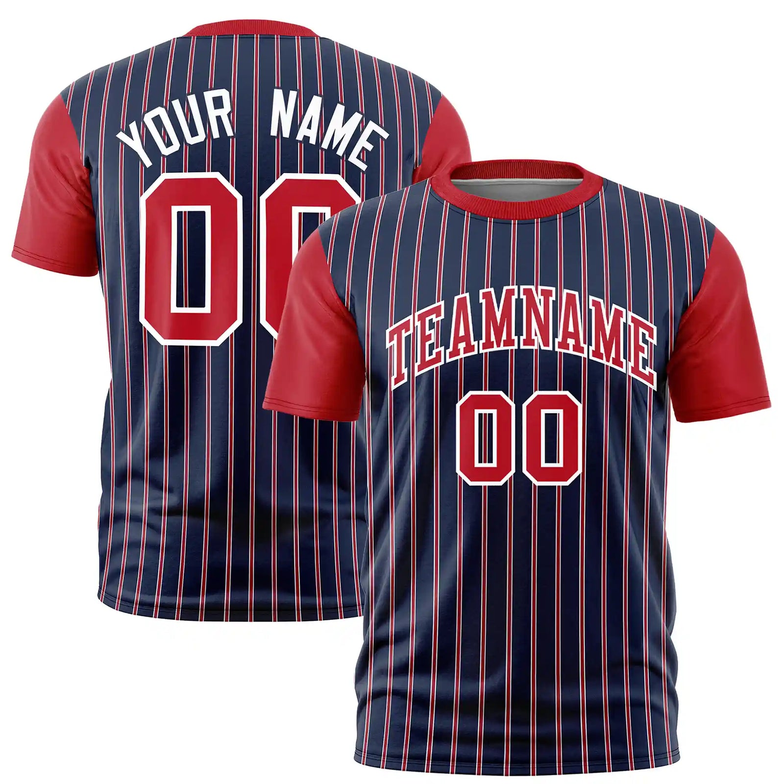 Custom Navy White-Red Pinstripe Pattern Design Performance T-Shirt