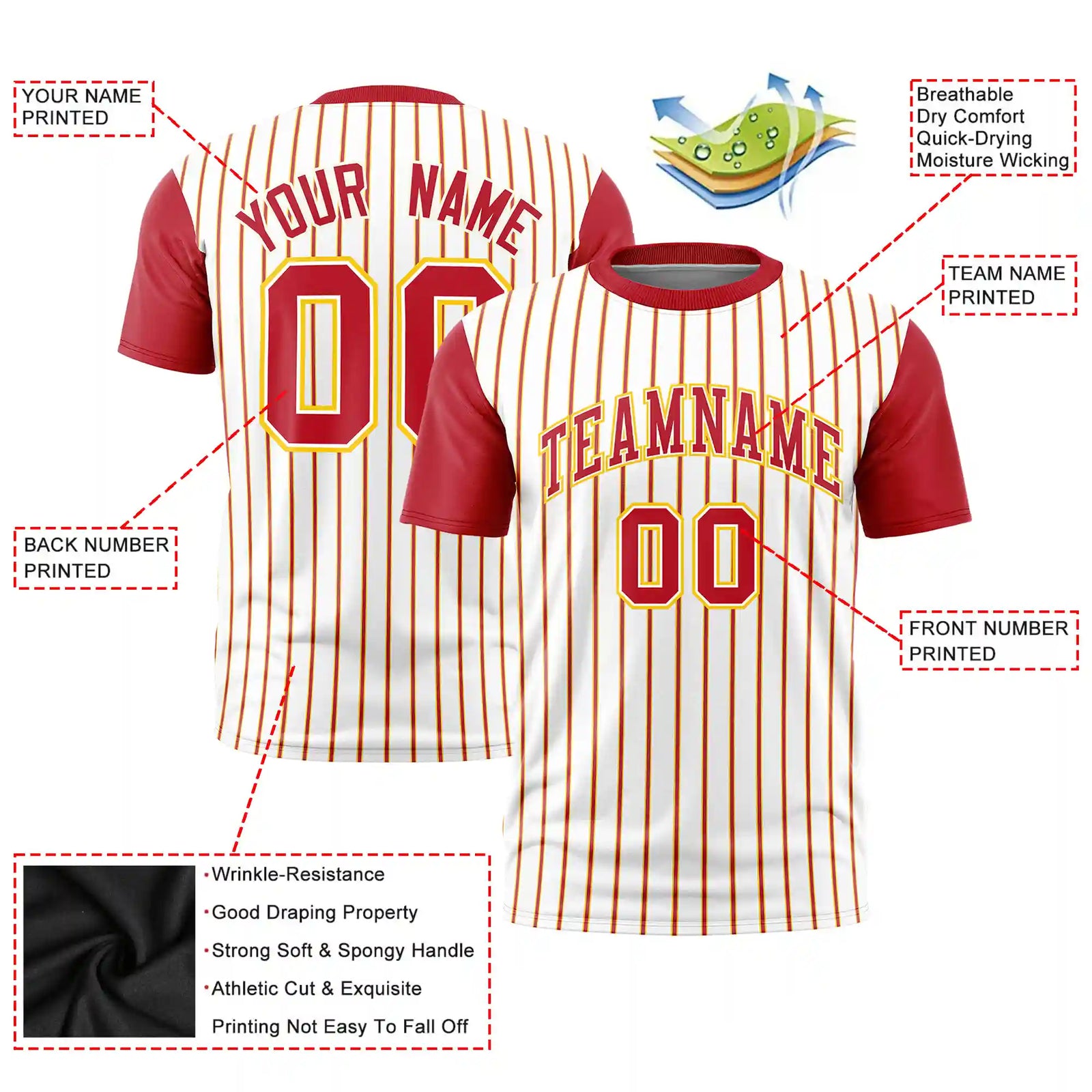 Custom White Gold01-Red Pinstripe Pattern Design Performance T-Shirt