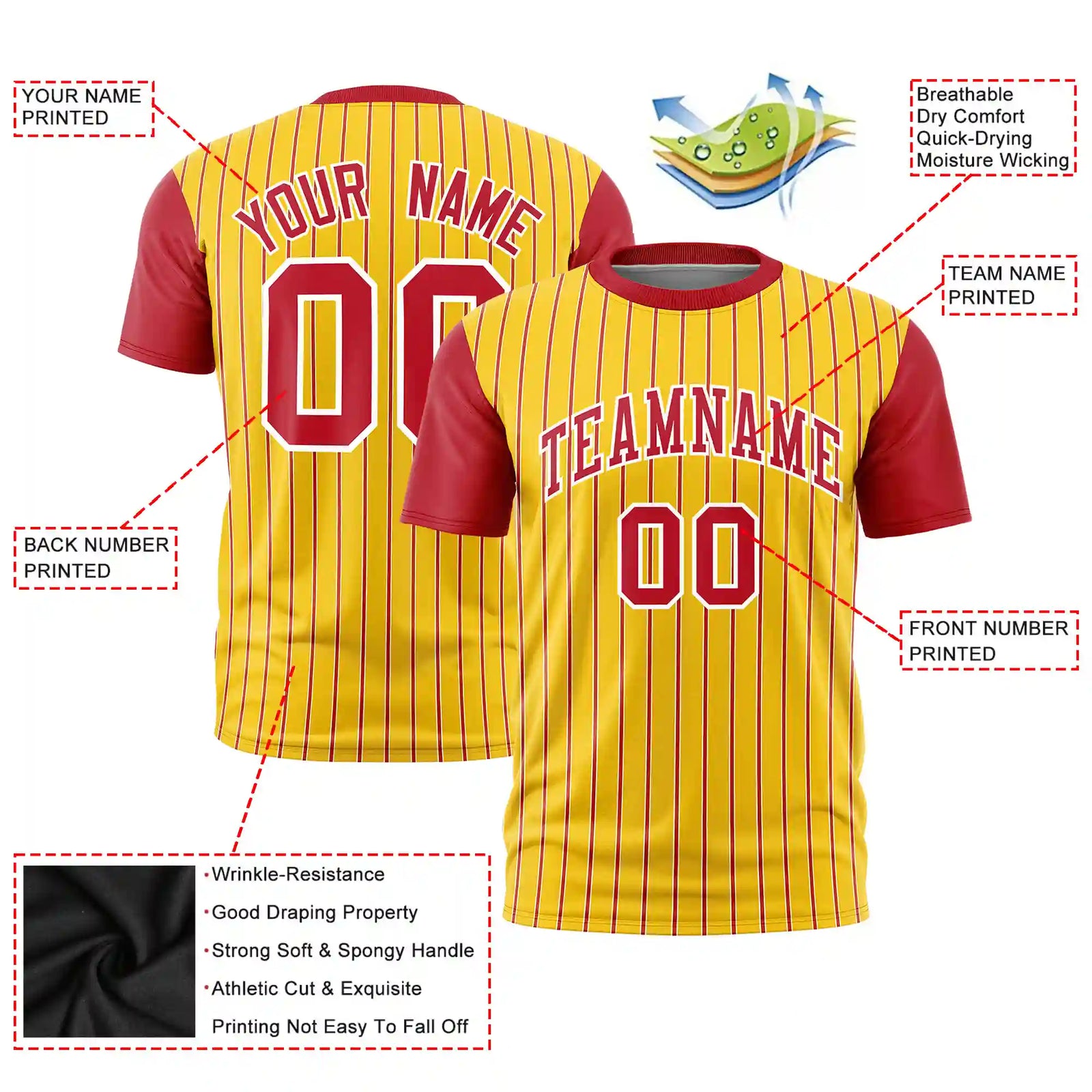 Custom Gold01 White-Red Pinstripe Pattern Design Performance T-Shirt