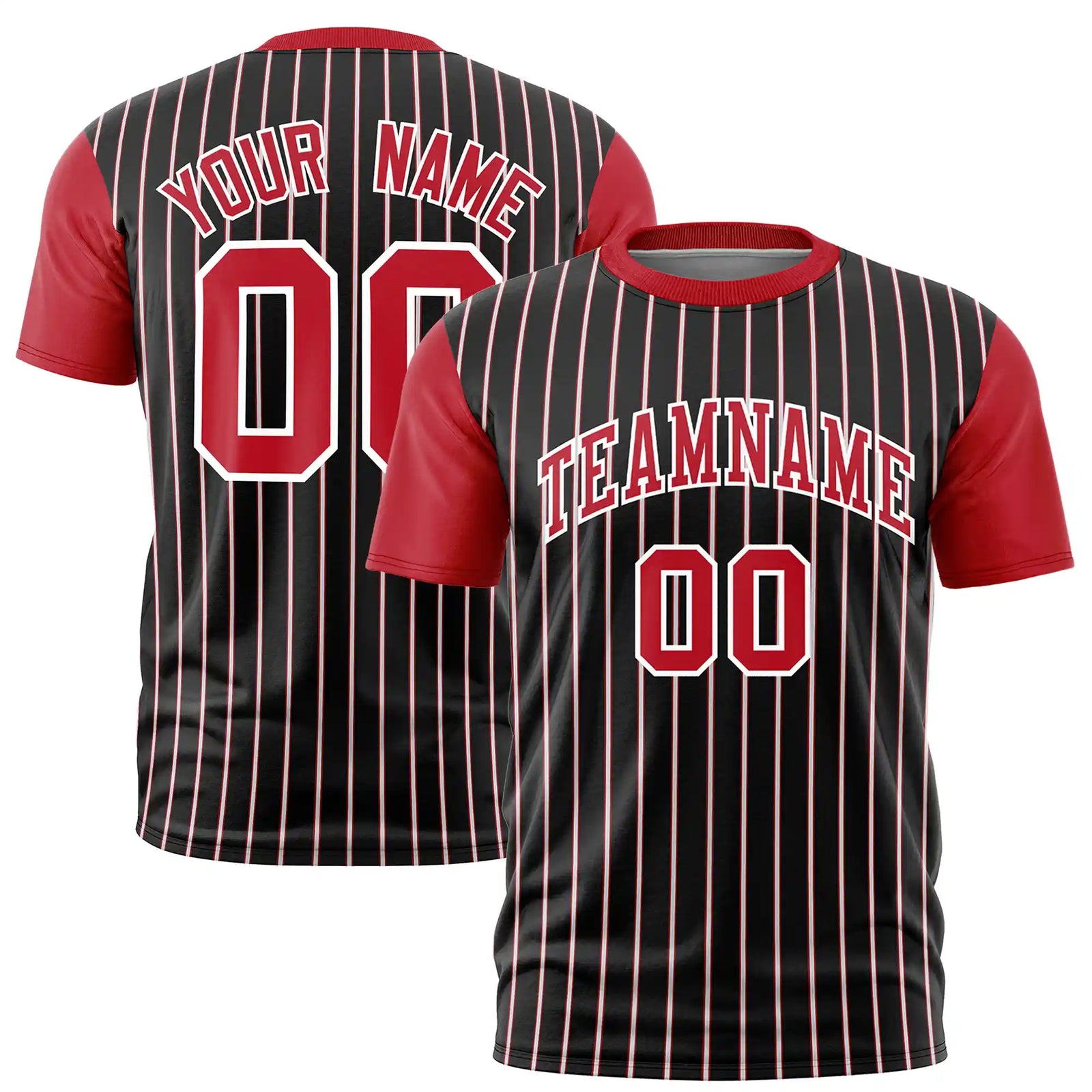 Custom Black White-Red Pinstripe Pattern Design Performance T-Shirt