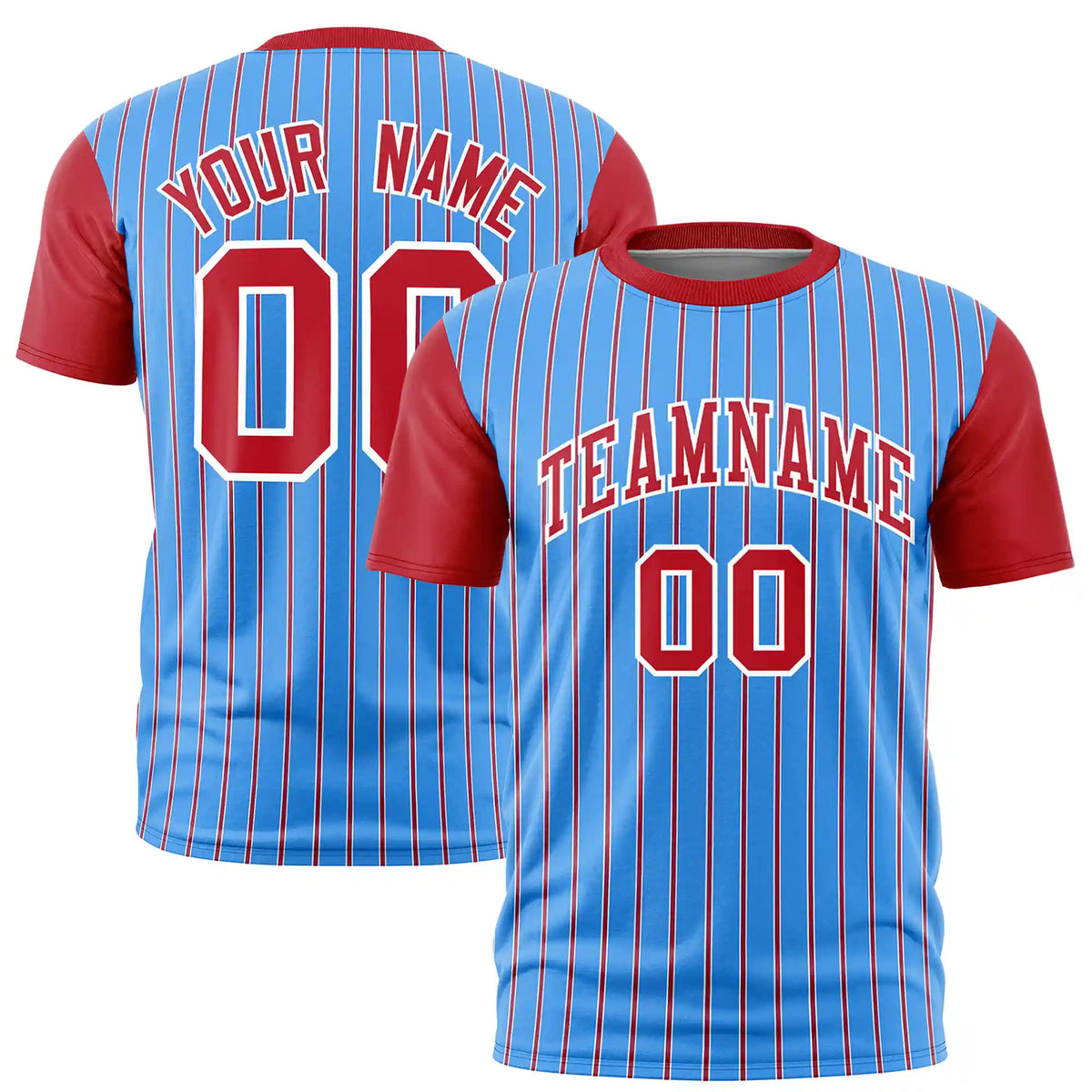 Custom Powder Blue White-Red Pinstripe Pattern Design Performance T-Shirt