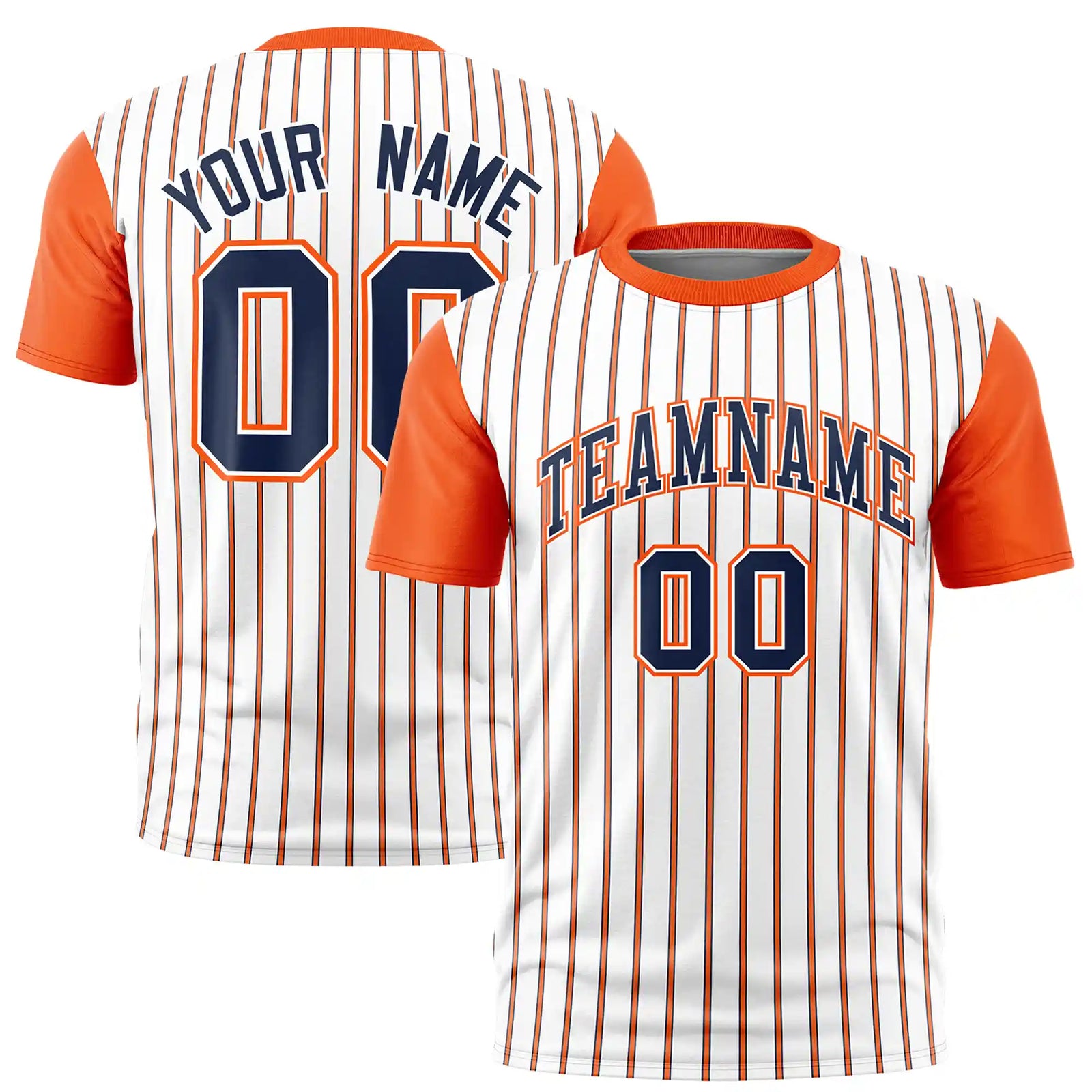 Custom White Navy-Orange Pinstripe Pattern Design Performance T-Shirt