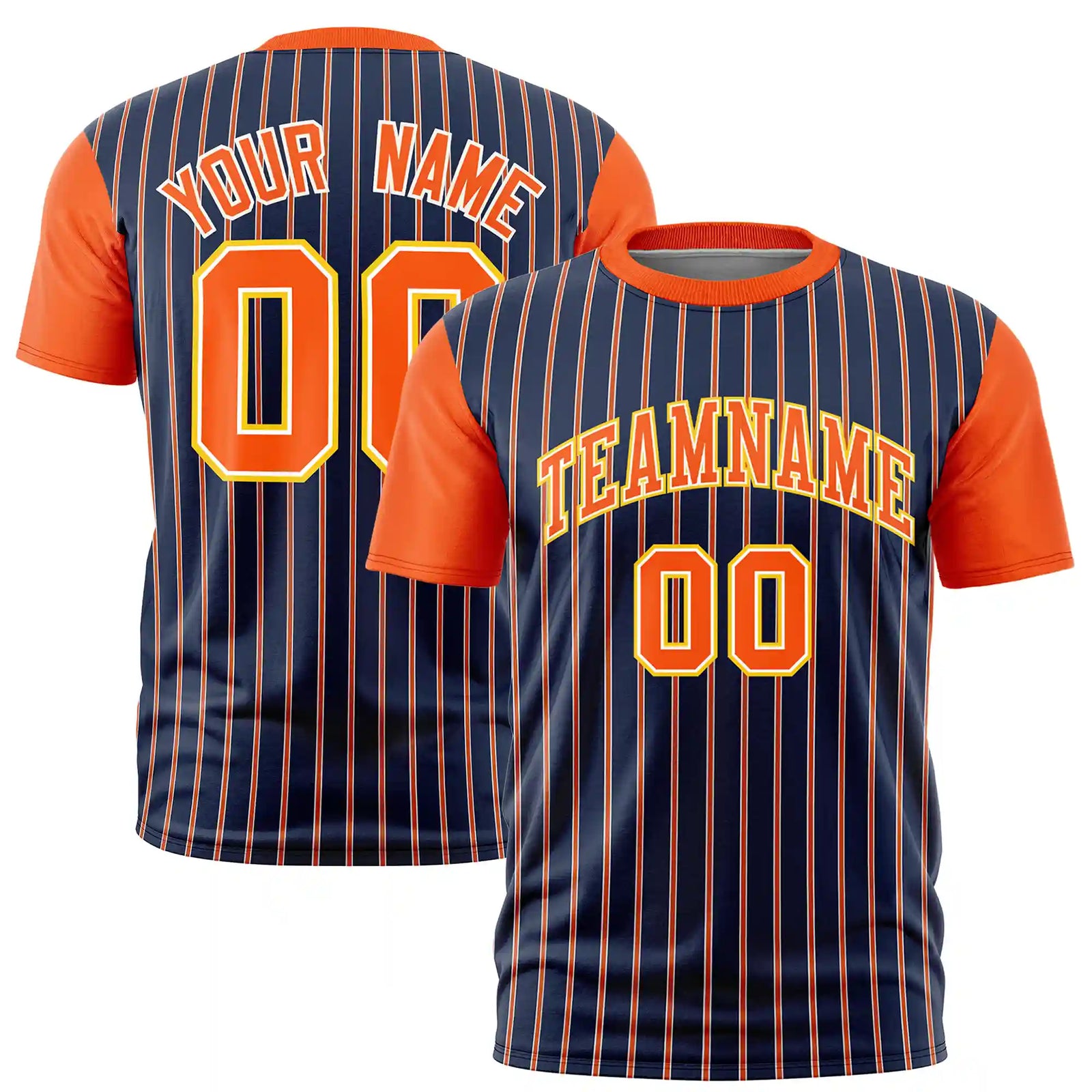 Custom Navy White-Orange Pinstripe Pattern Design Performance T-Shirt