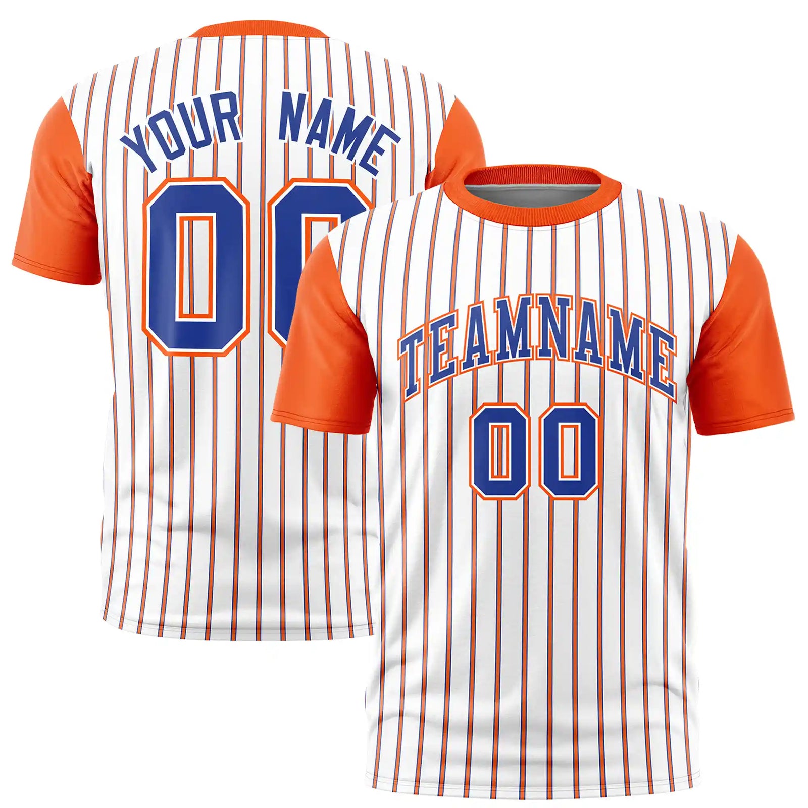 Custom White Royal Blue-Orange Pinstripe Pattern Design Performance T-Shirt
