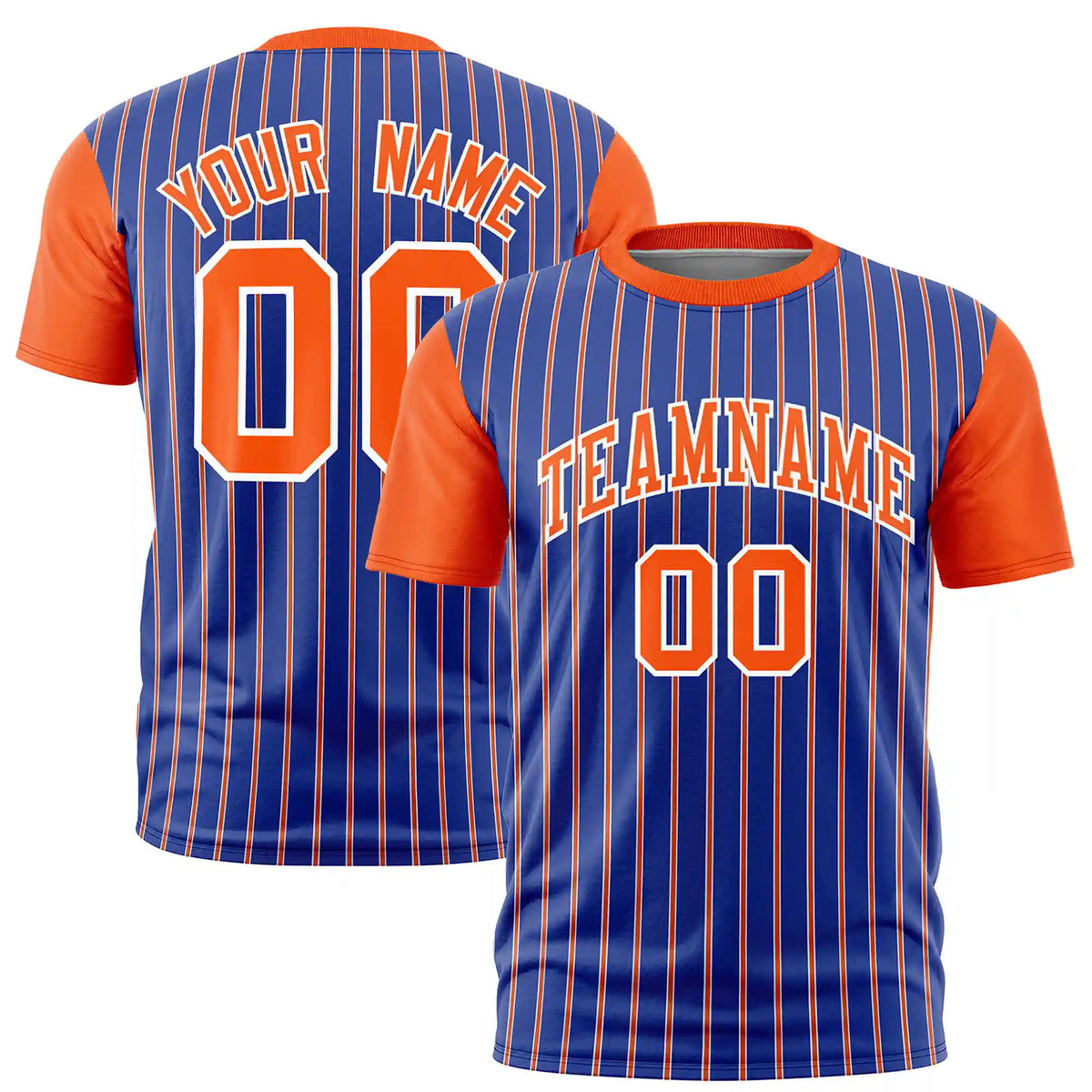Custom Royal Blue White-Orange Pinstripe Pattern Design Performance T-Shirt