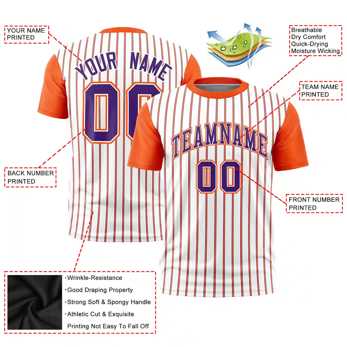 Custom White Purple-Orange Pinstripe Pattern Design Performance T-Shirt